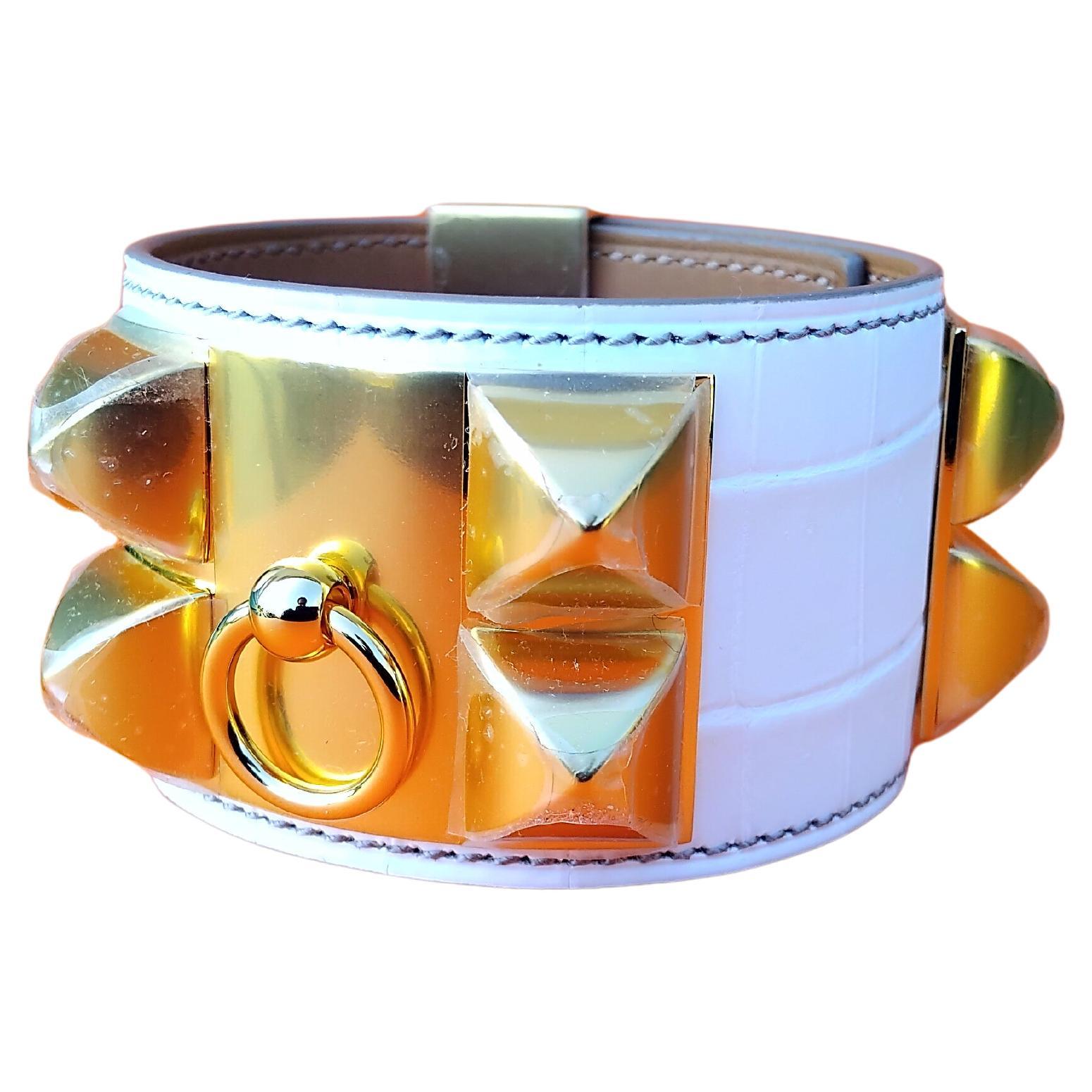 Hermès CDC Bracelet Collier De Chien Manchette Himalaya Crocodile Nilo T2 en vente 16