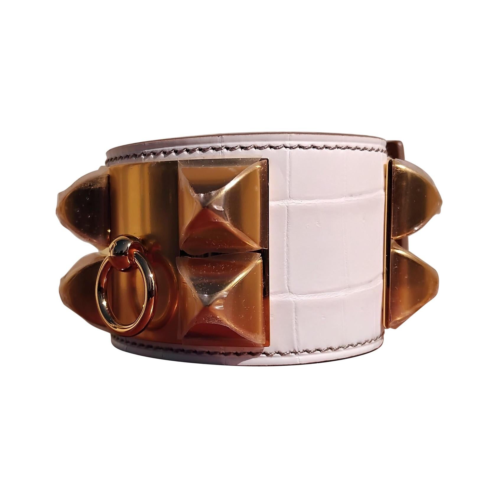 Hermès CDC Bracelet Collier De Chien Manchette Himalaya Crocodile Nilo T2 en vente 2