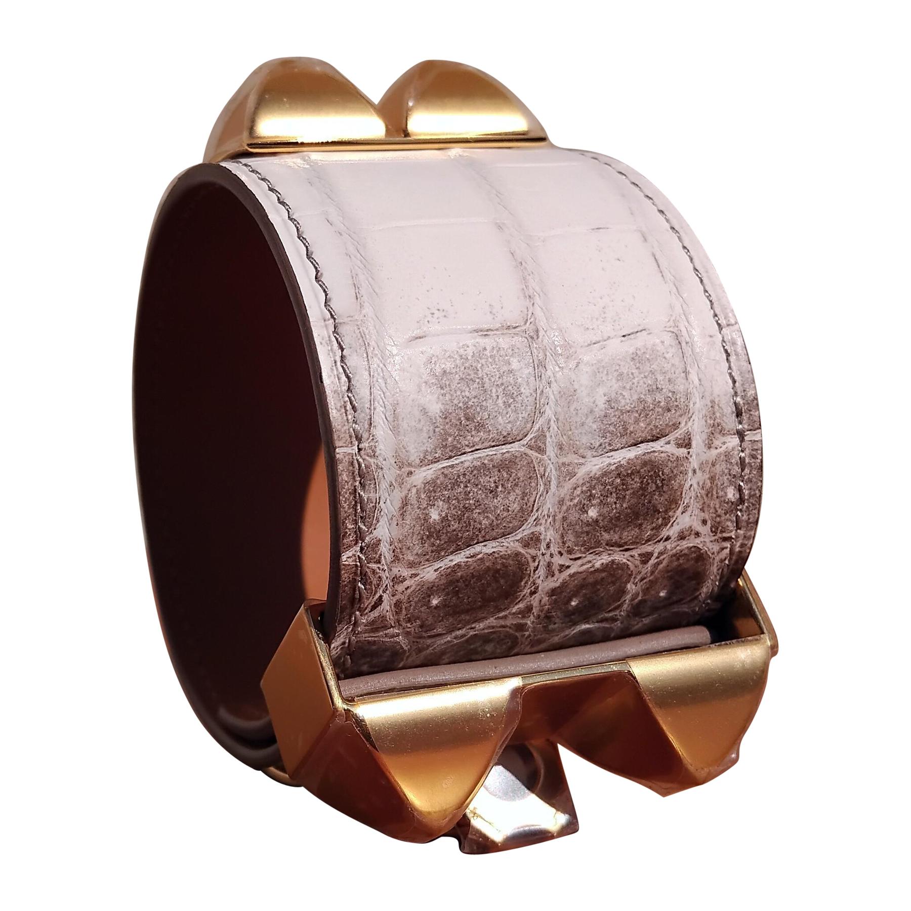 Hermès CDC Bracelet Collier De Chien Manchette Himalaya Crocodile Nilo T2 en vente 10