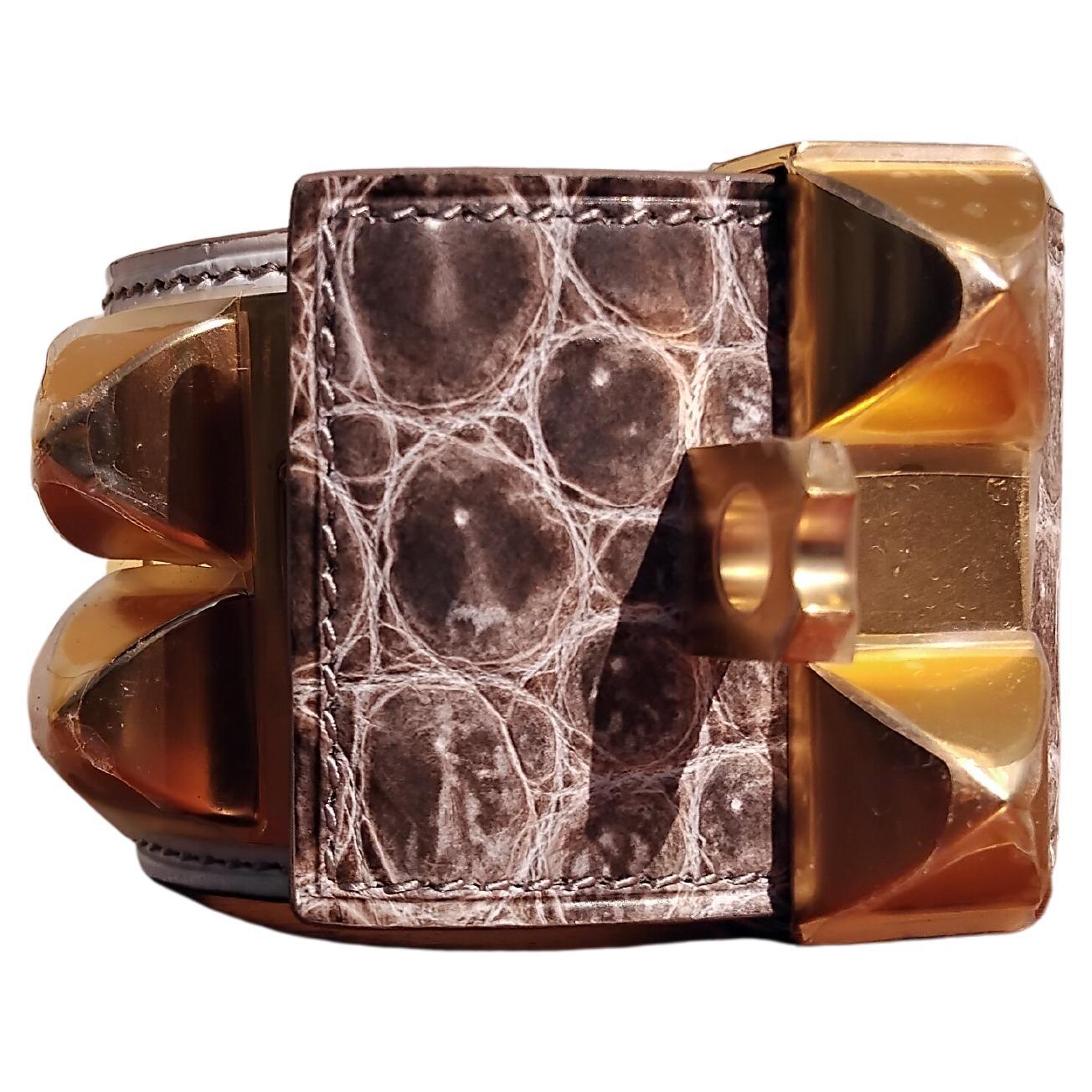 Hermès CDC Bracelet Collier De Chien Manchette Himalaya Crocodile Nilo T2 en vente 6