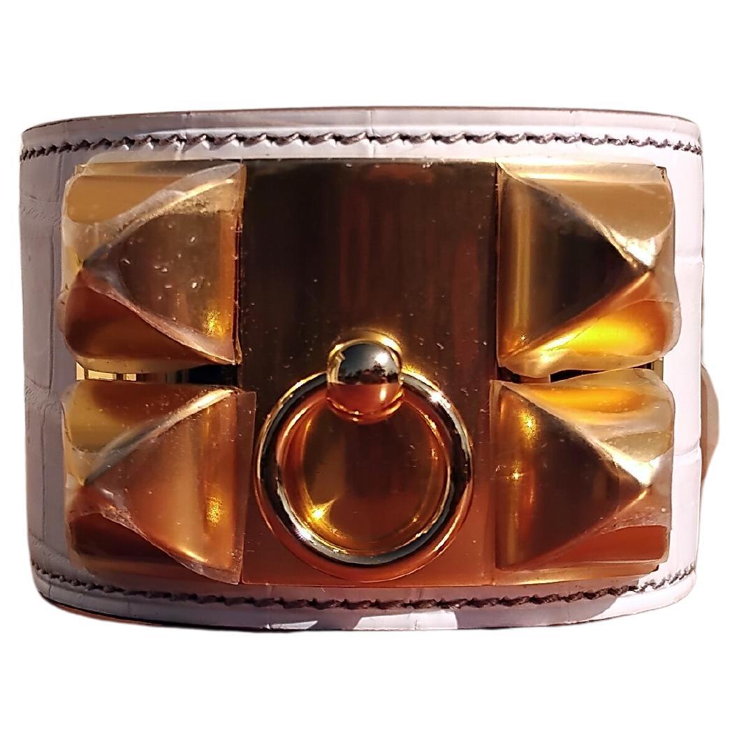 Hermès CDC Bracelet Collier De Chien Manchette Himalaya Crocodile Nilo T2 en vente 7