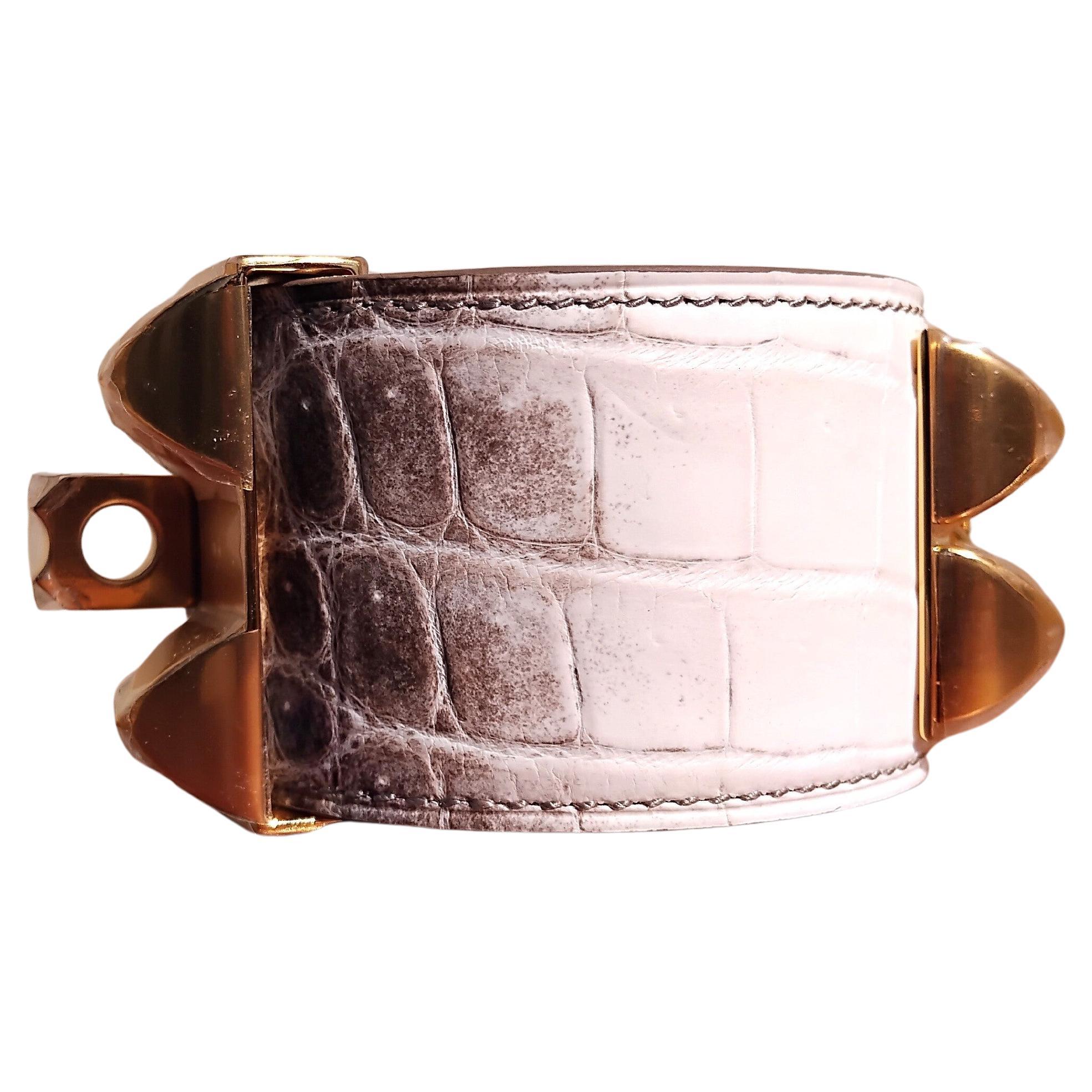 Hermès CDC Bracelet Collier De Chien Manchette Himalaya Crocodile Nilo T2 en vente 5