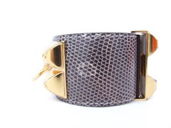 Hermès CDC Bracelet Collier De Chien Cuff Ombre Lizard Natural GHW S Full Set