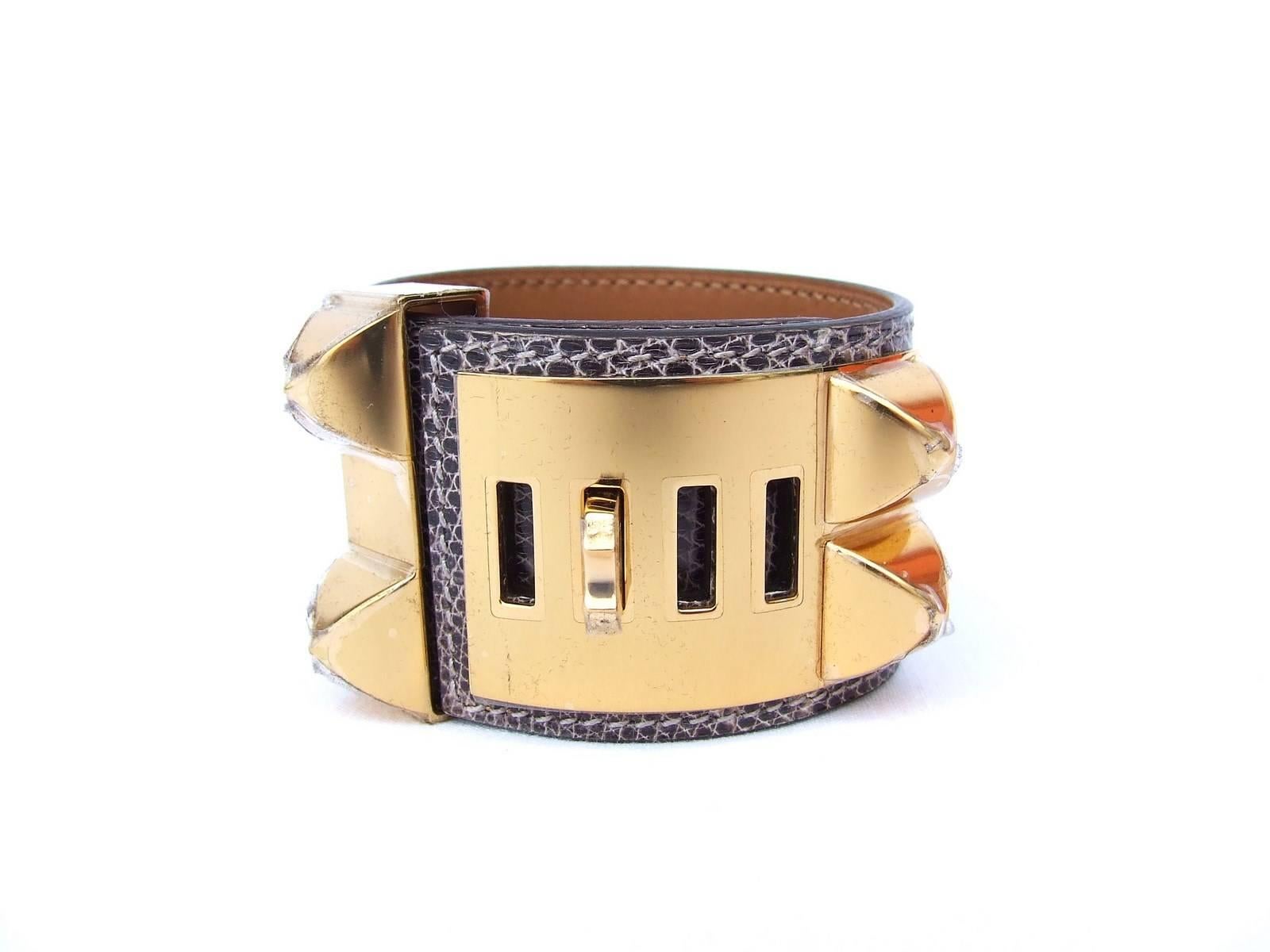Hermès CDC Armband Collier De Chien Cuff Ombre Lizard Natural GHW S Full Set Damen im Angebot