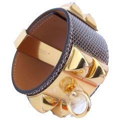 Hermès CDC Bracelet Collier De Chien Cuff Ombre Lizard Natural GHW S Full Set