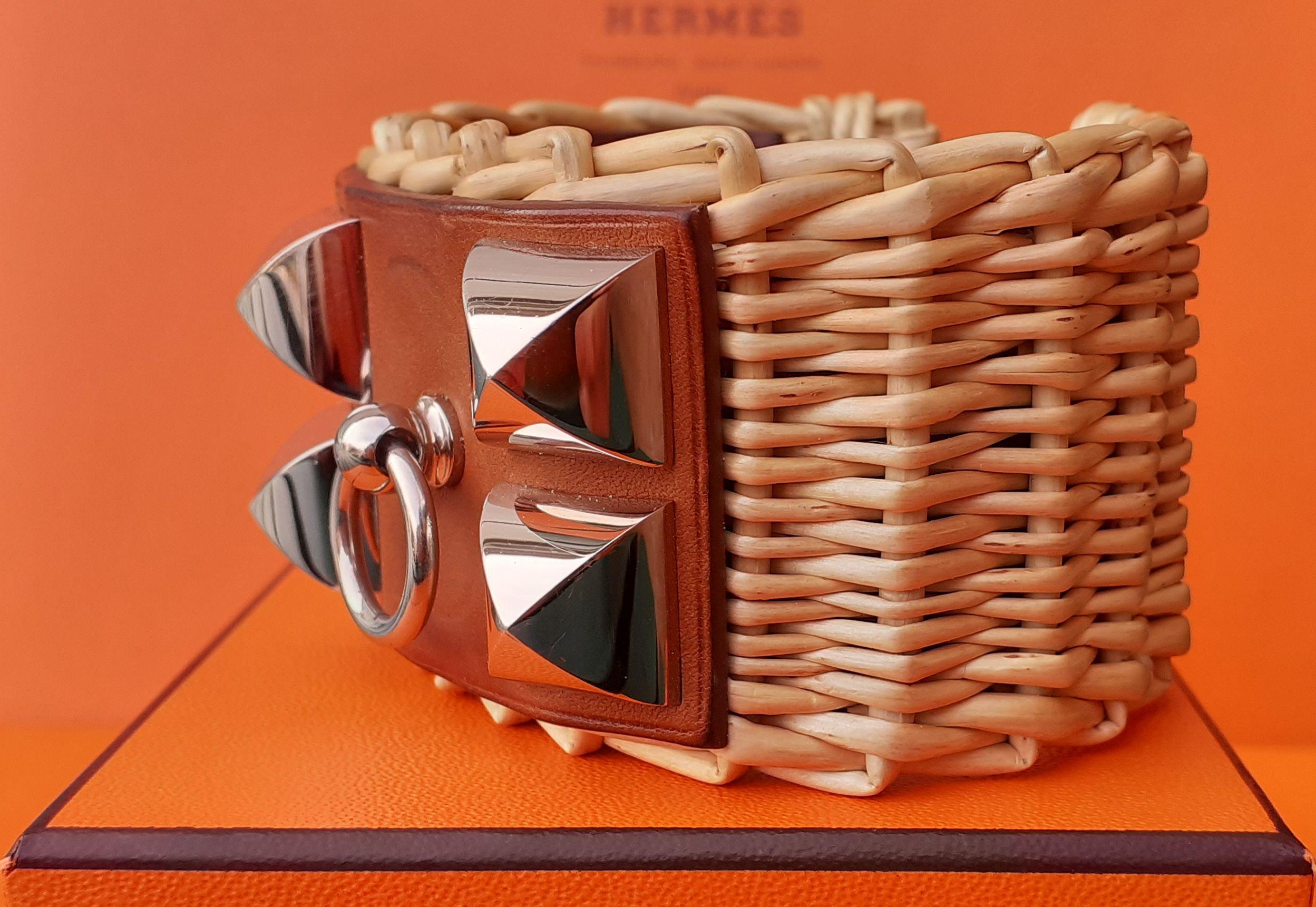 Hermès CDC Collier de Chien Bracelet Cuff Picnic Osier Wicker Line Phw RARE 5