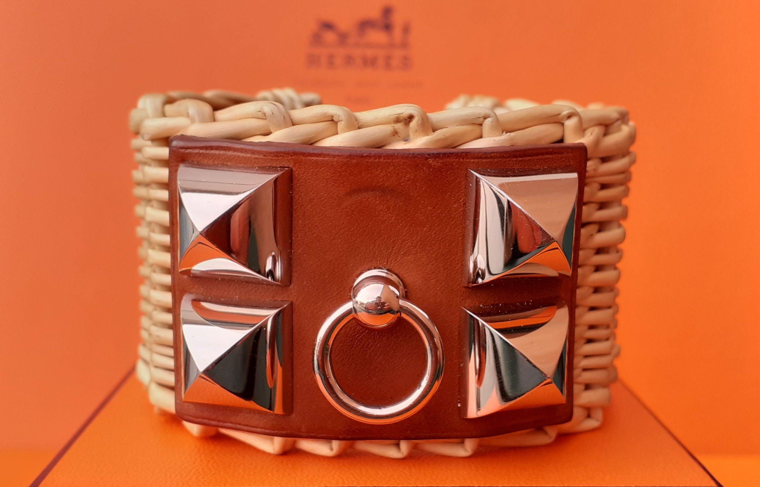 Hermès CDC Collier de Chien Bracelet Cuff Picnic Osier Wicker Line Phw RARE 6