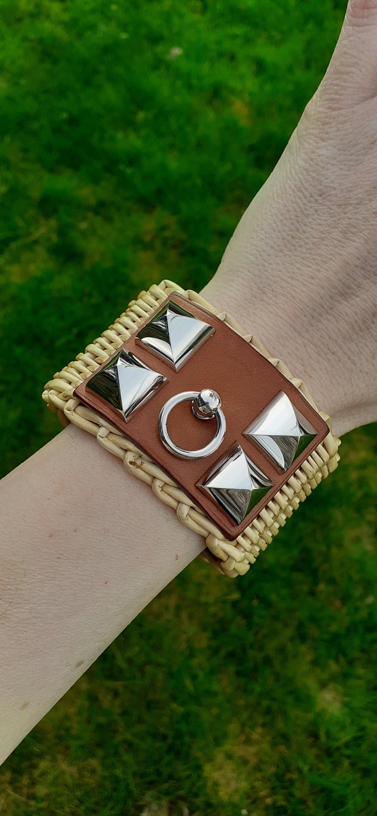 Hermès CDC Collier de Chien Bracelet Cuff Picnic Osier Wicker Line Phw