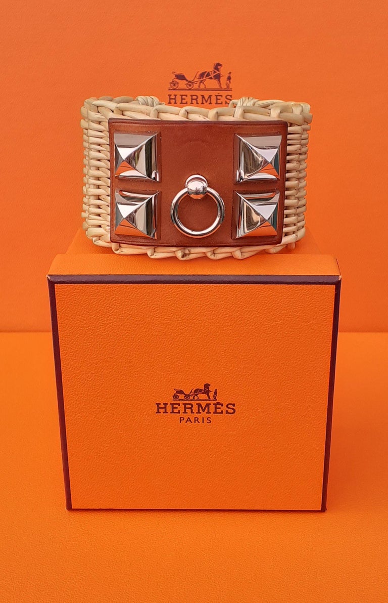 Hermès CDC Collier de Chien Bracelet Cuff Picnic Osier Wicker Line Phw