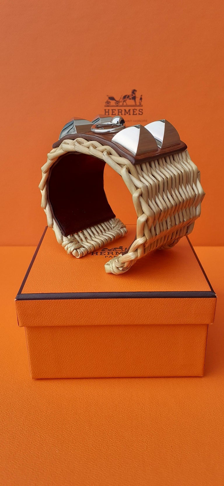 Hermès CDC Collier de Chien Bracelet Cuff Picnic Osier Wicker Line Phw