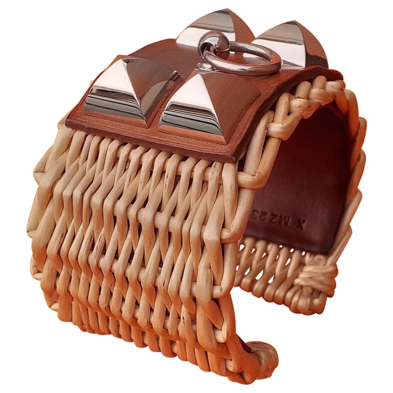 Hermès CDC Collier de Chien Bracelet Cuff Picnic Osier Wicker Line Phw