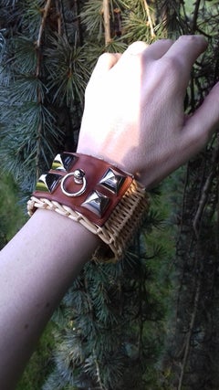 Hermès CDC Collier de Chien Bracelet Cuff Picnic Osier Wicker Line Phw S Ltd