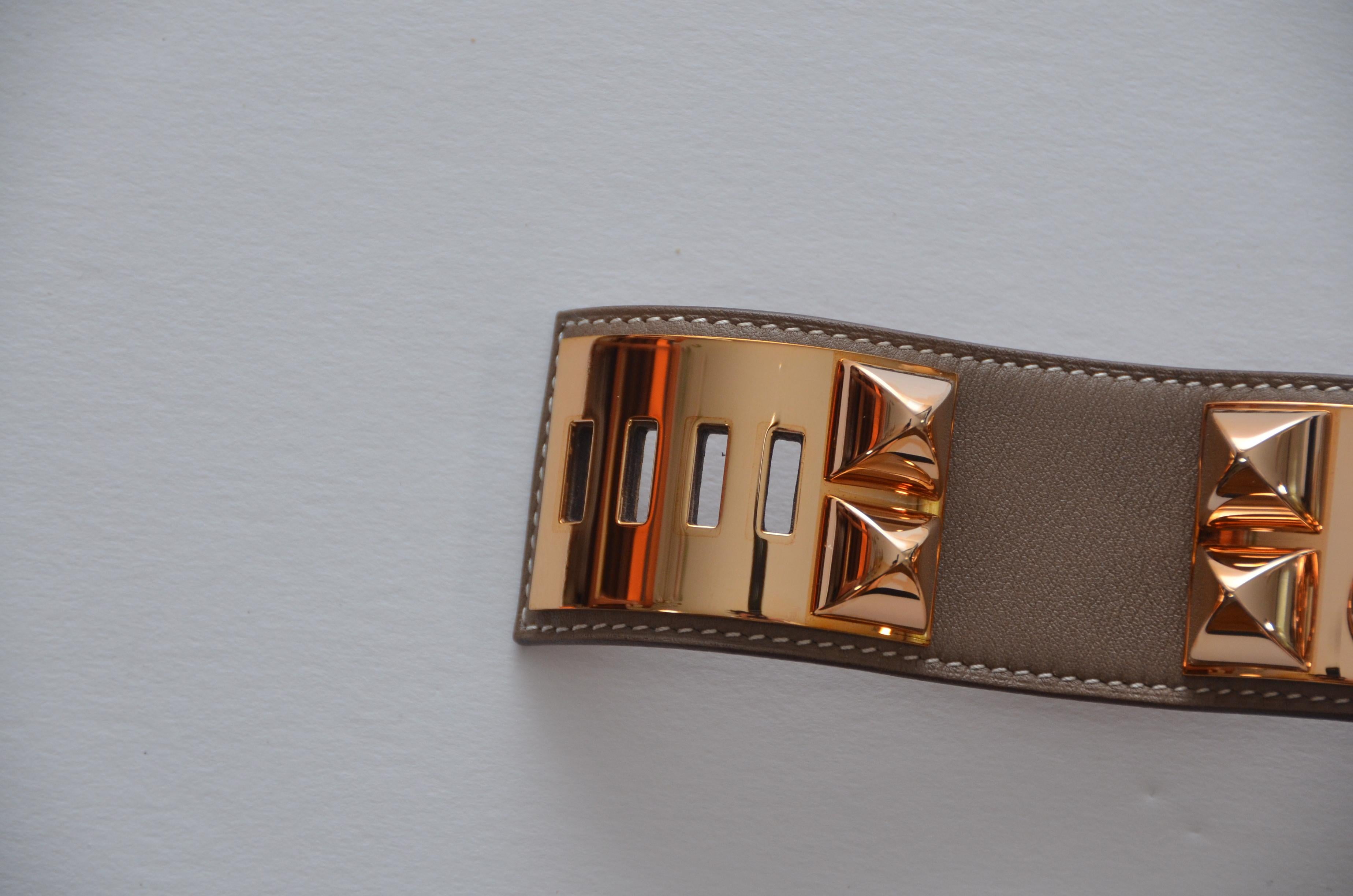 Brown HERMES CDC Cuff  Swift Calfskin Etoupe Color Rose Gold T3 For Sale