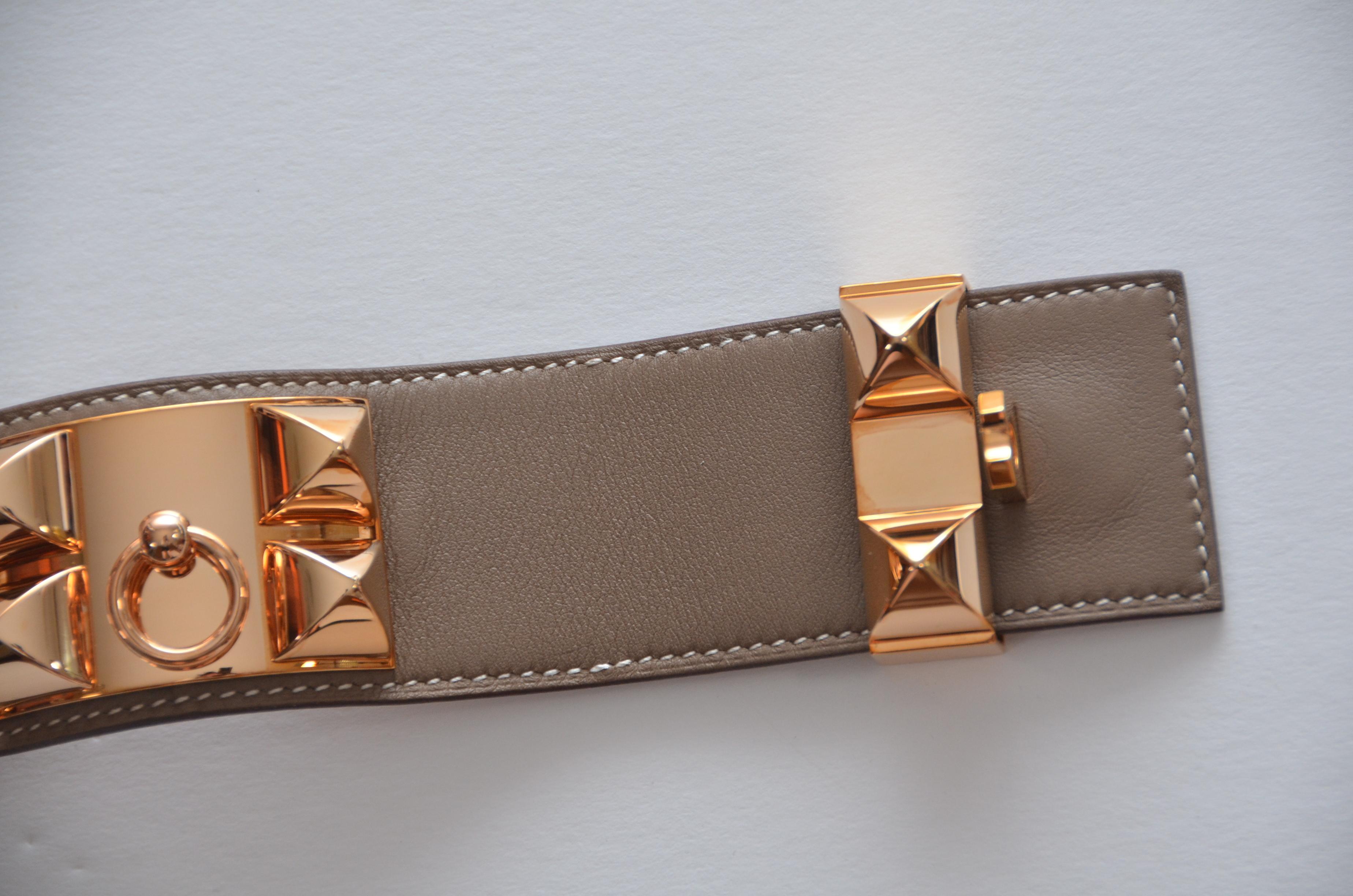 HERMES CDC Cuff  Swift Calfskin Etoupe Color Rose Gold T3 In Excellent Condition For Sale In New York, NY