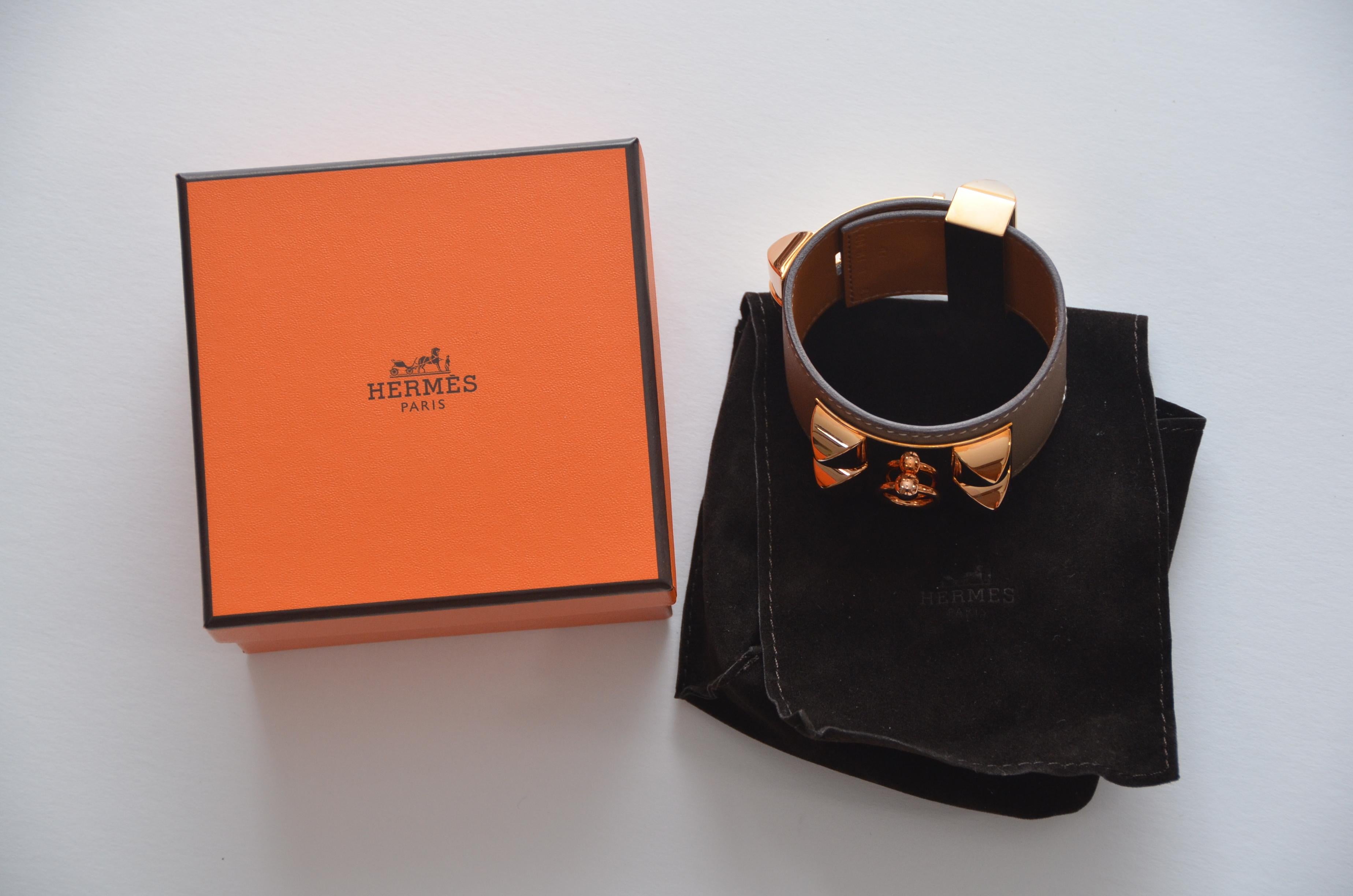 HERMES CDC Cuff  Swift Calfskin Etoupe Color Rose Gold T3 For Sale 1