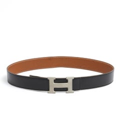 Hermès Ceinture A composer T75 Silver H Black Gold Leather Belt 30in US28 Hermes
