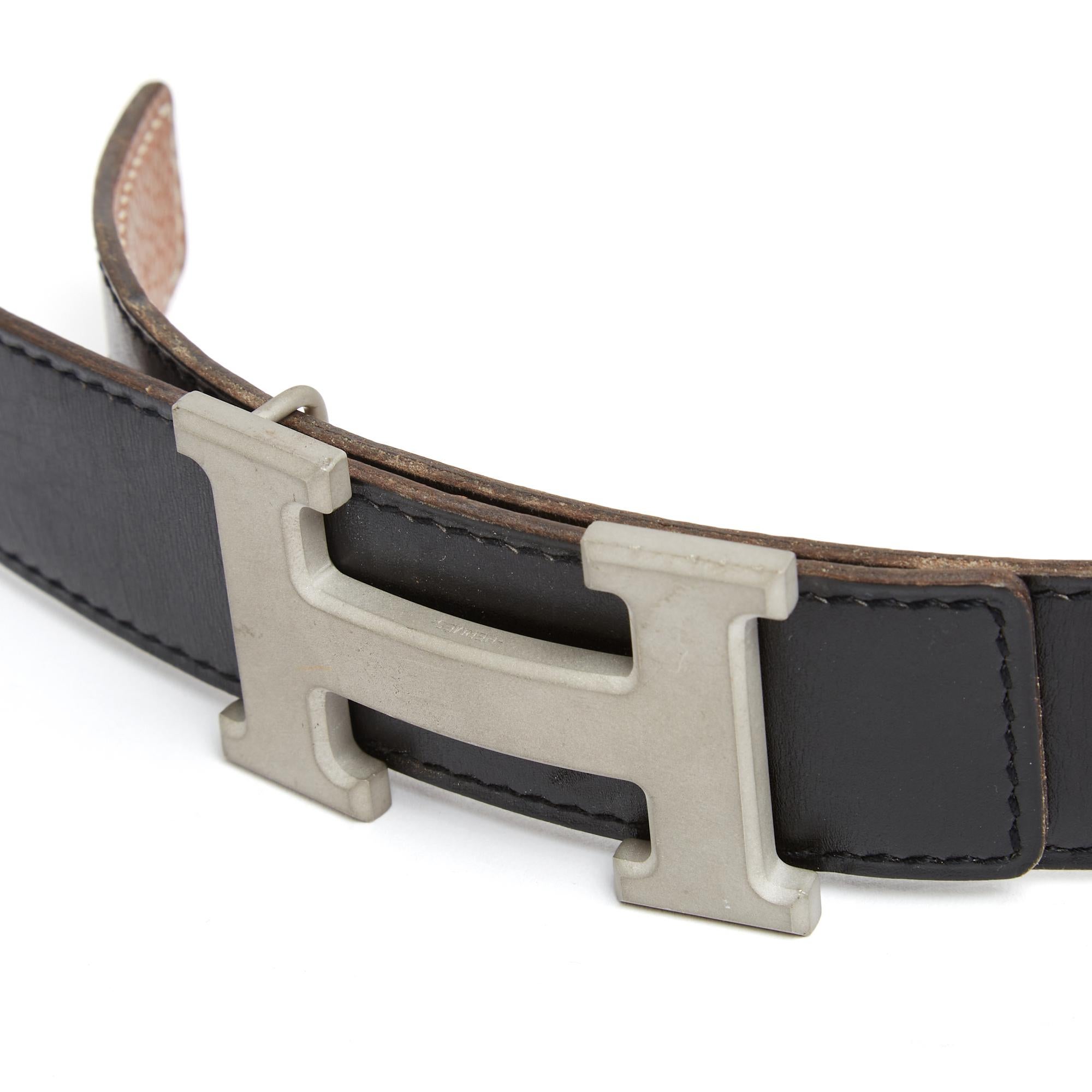 Brown Hermès Ceinture A composer T75 Silver H Black Gold Leather Belt 30in US28 Hermes For Sale