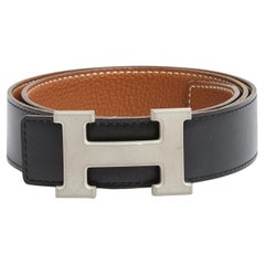 Hermès Ceinture A composer T75 Silver H Black Gold Leather Belt 30in US28 Hermes