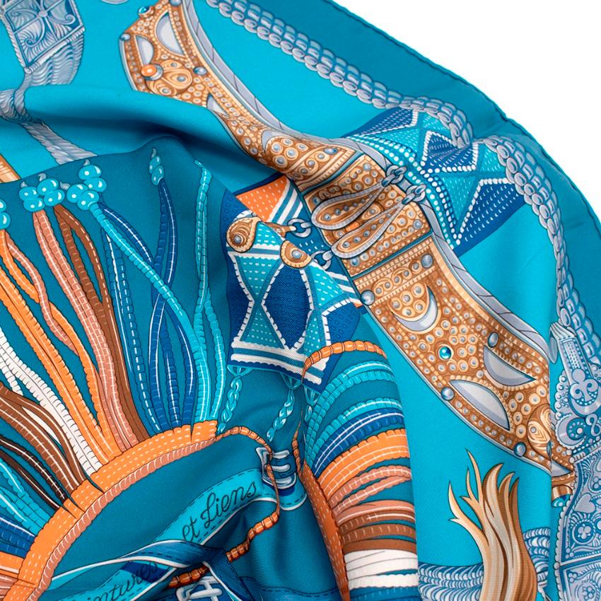 Women's or Men's Hermes Ceinture et Liens Blue Colourway Silk Scarf 90