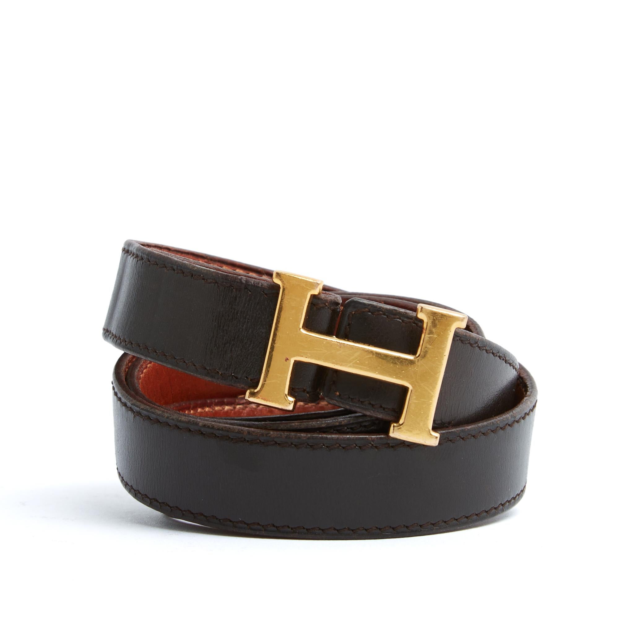 Hermès belt series A composer model H or Constance composed of a leather strap, width 1.8 cm, reversible with one side in smooth 