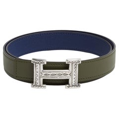 Hermès Ceinture T75 Constance 24 Unique Silver Tuareg H buckle Belt 30in Hermes