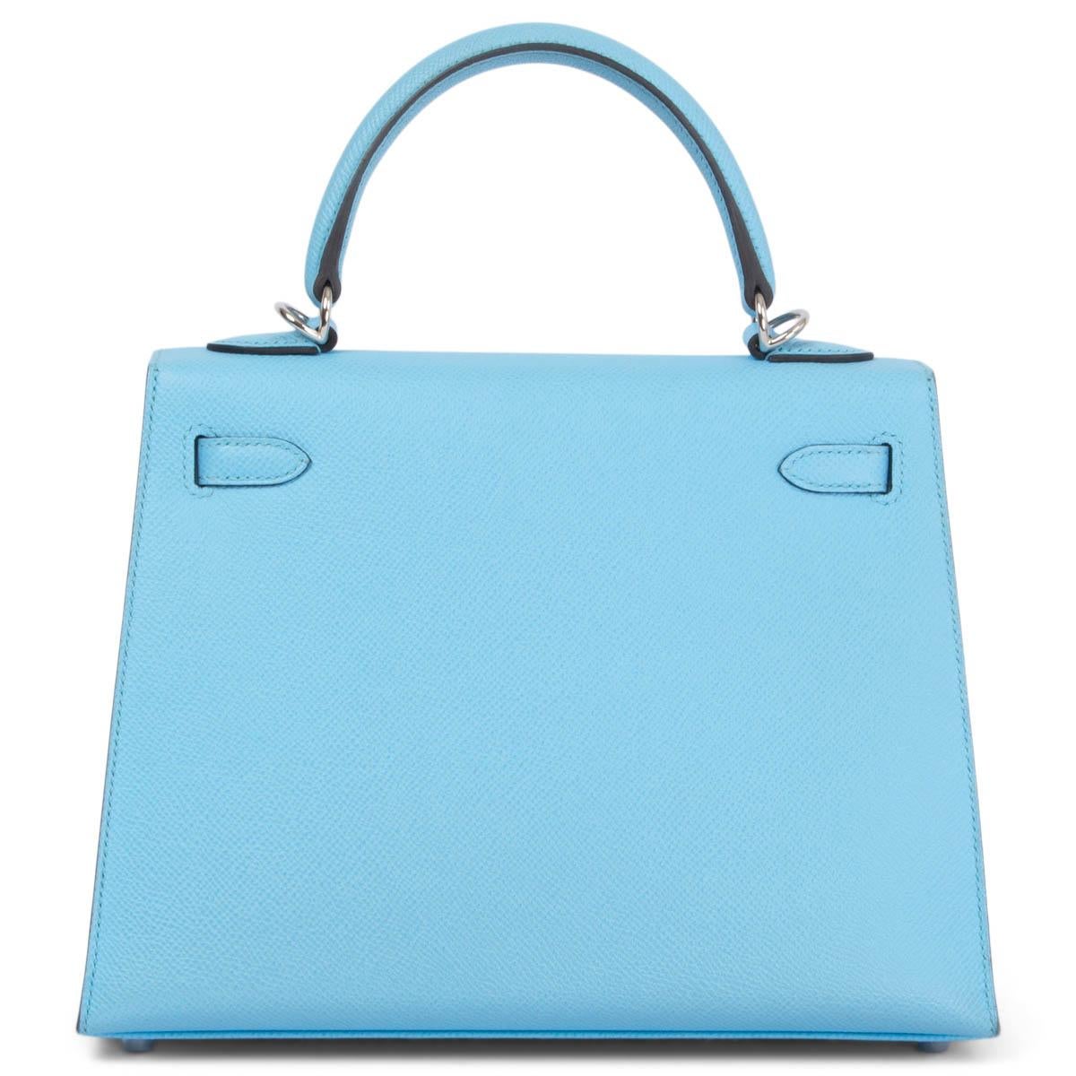 Blue HERMES Celeste blue Epsom leather KELLY 25 SELLIER Bag w Palladium For Sale
