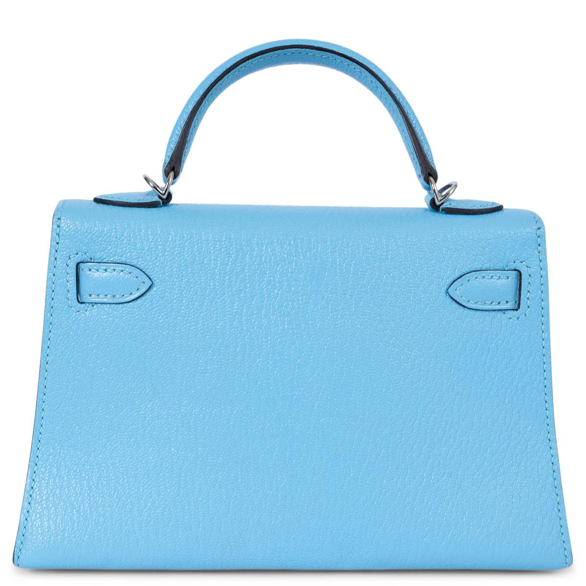 HERMES Celeste blue Mysore leather MINI KELLY 20 SELLIER Bag Phw In Excellent Condition In Zürich, CH
