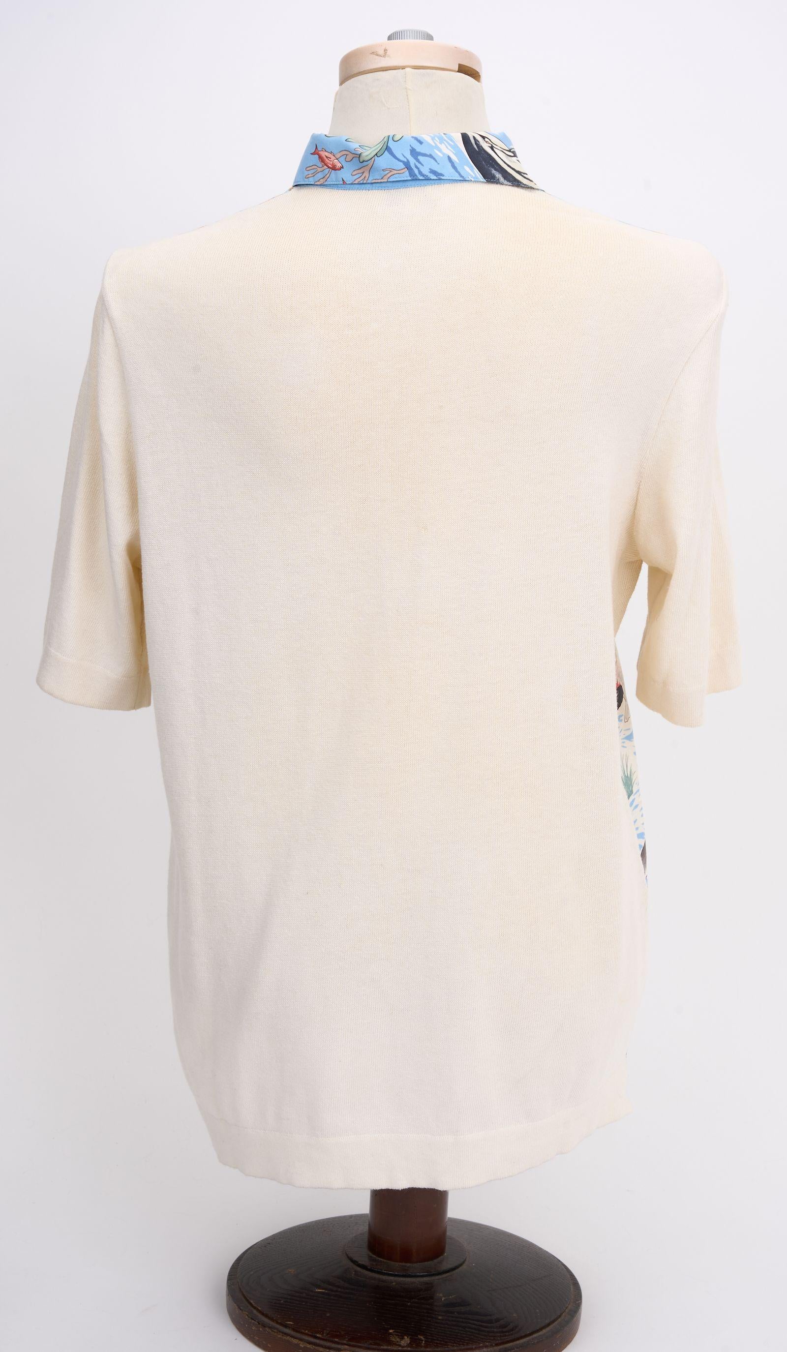 Hermès Celeste Dolphins Silk Print Polo In Excellent Condition For Sale In West Hollywood, CA