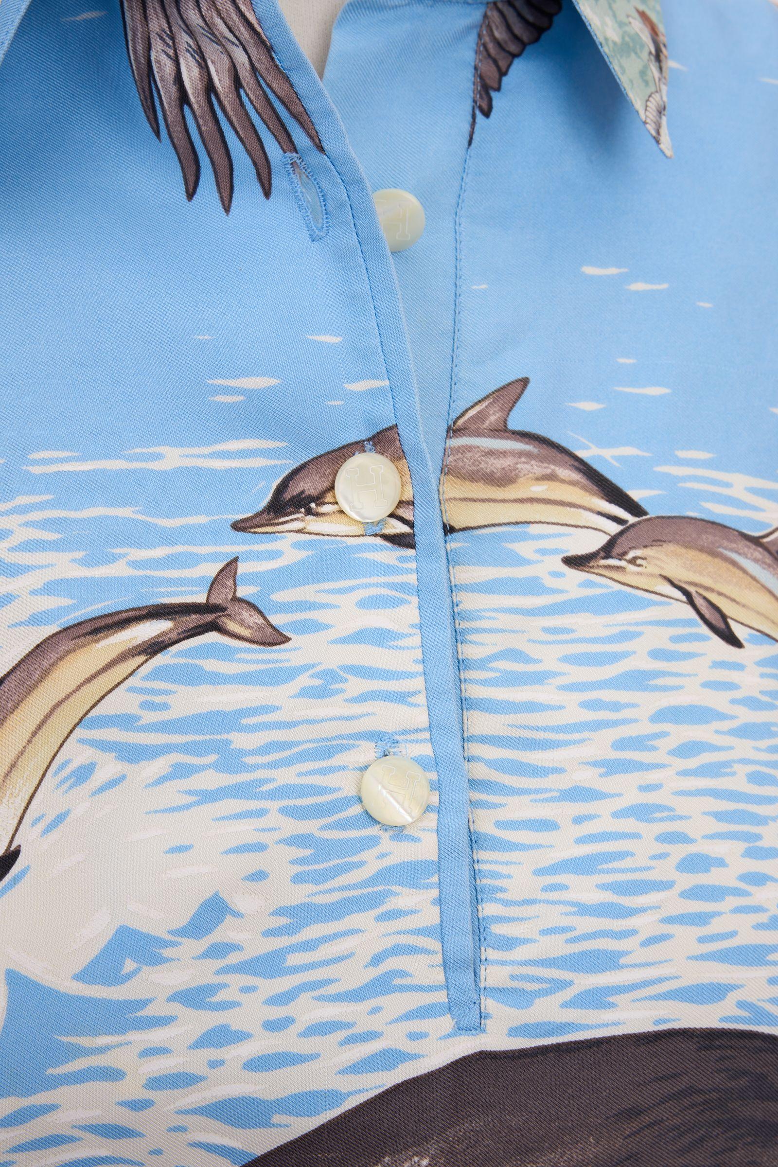 Women's Hermès Celeste Dolphins Silk Print Polo For Sale