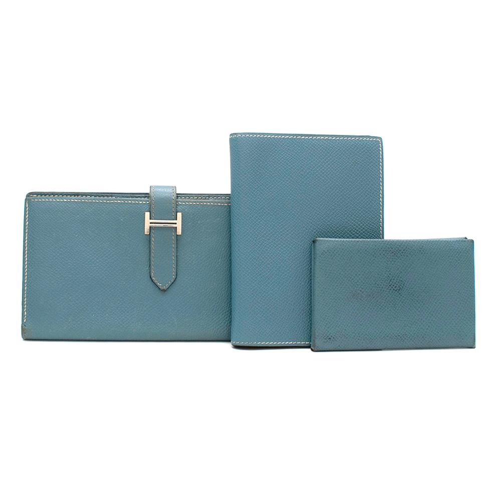 Hermes Celeste Epsom Leather Bearn Wallet, Agenda & Coin Purse	

Set of Matching PM agenda/notebook cover, Calvi card holder and Bearn Wallet 

Bearn wallet:

The Bearn pays tribute to the South-West region of France and is part of a collection