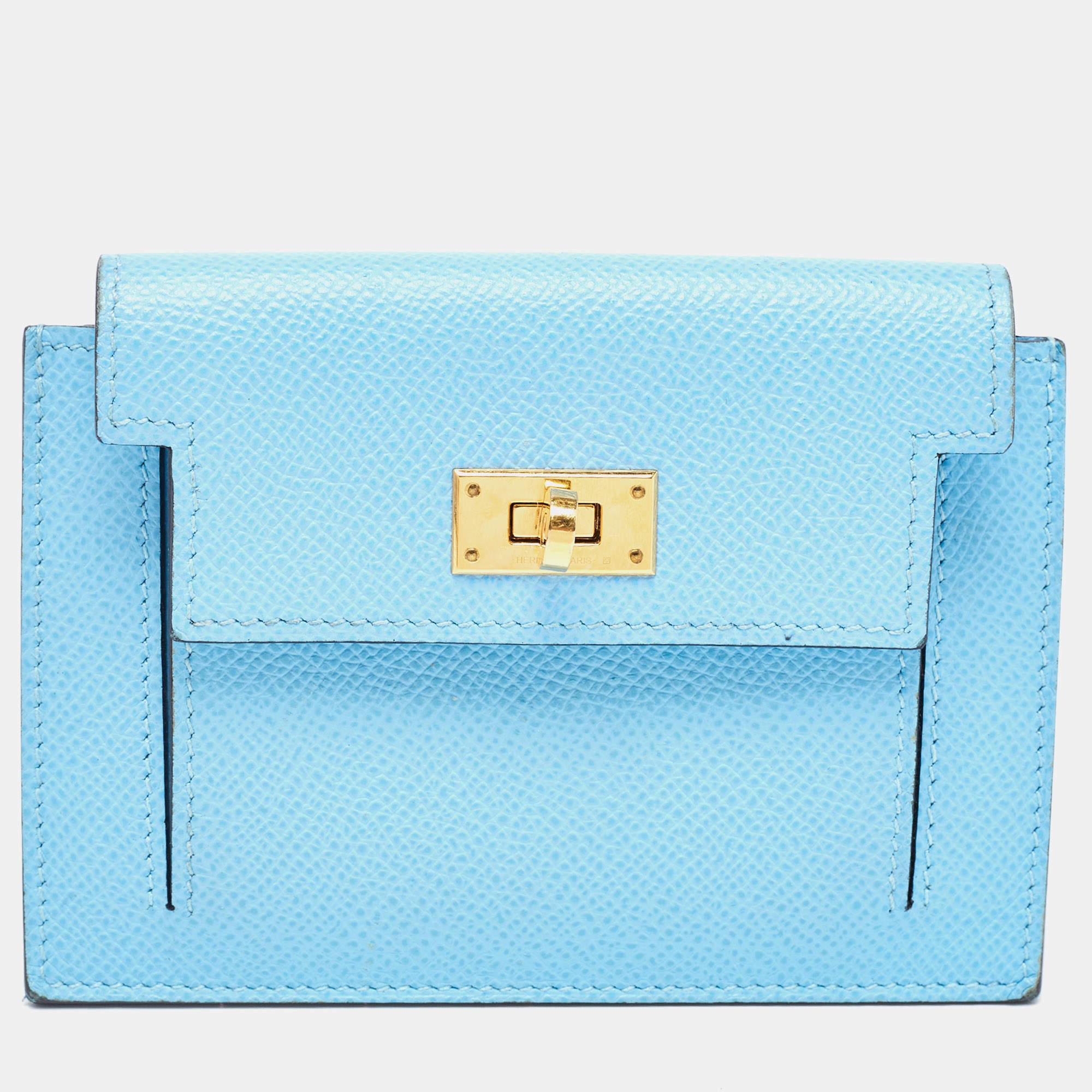 Hermes Celeste Epsom Leather Kelly Pocket Compact Wallet For Sale 8
