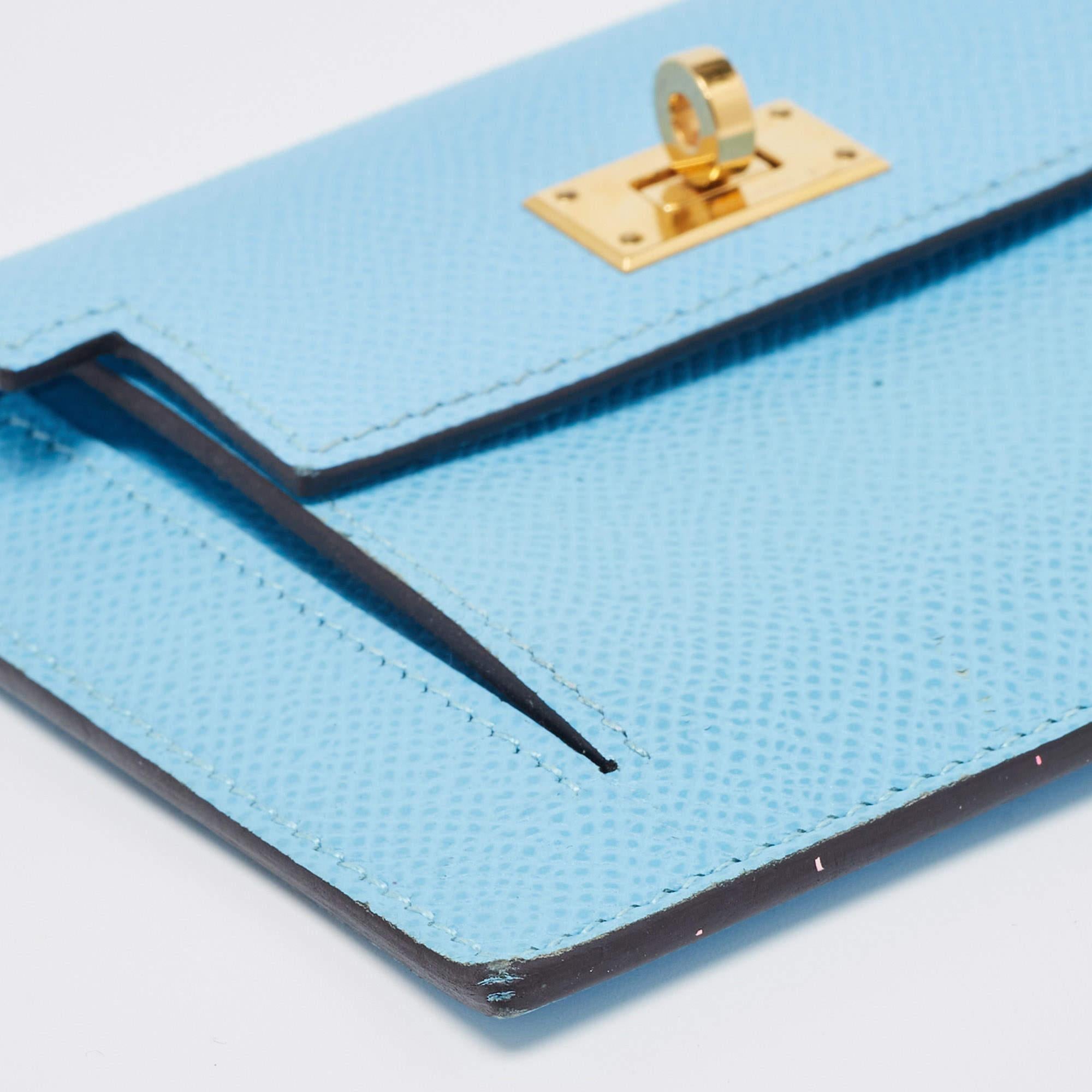 Hermes Celeste Epsom Leather Kelly Pocket Compact Wallet For Sale 1