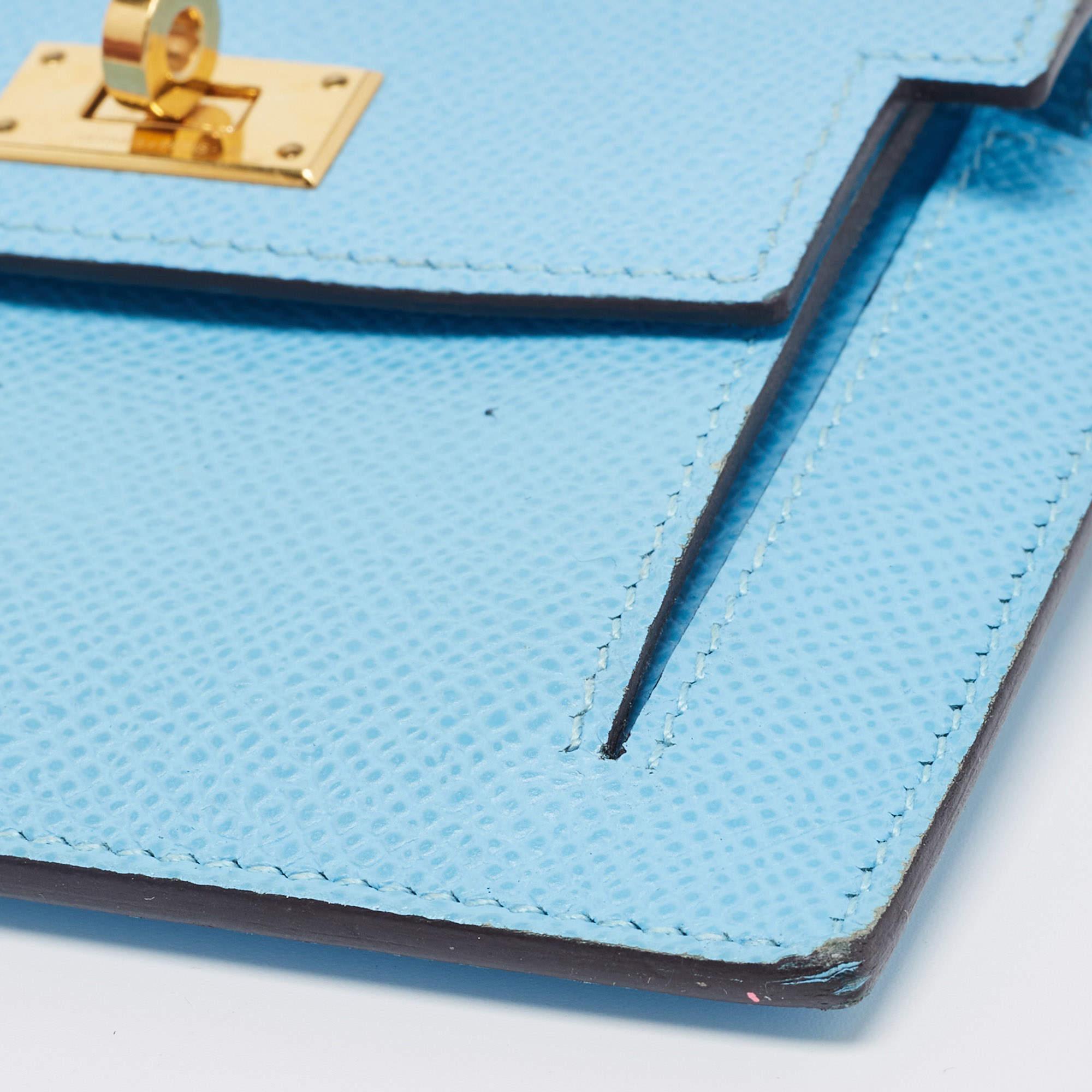 Hermes Celeste Epsom Leather Kelly Pocket Compact Wallet For Sale 2