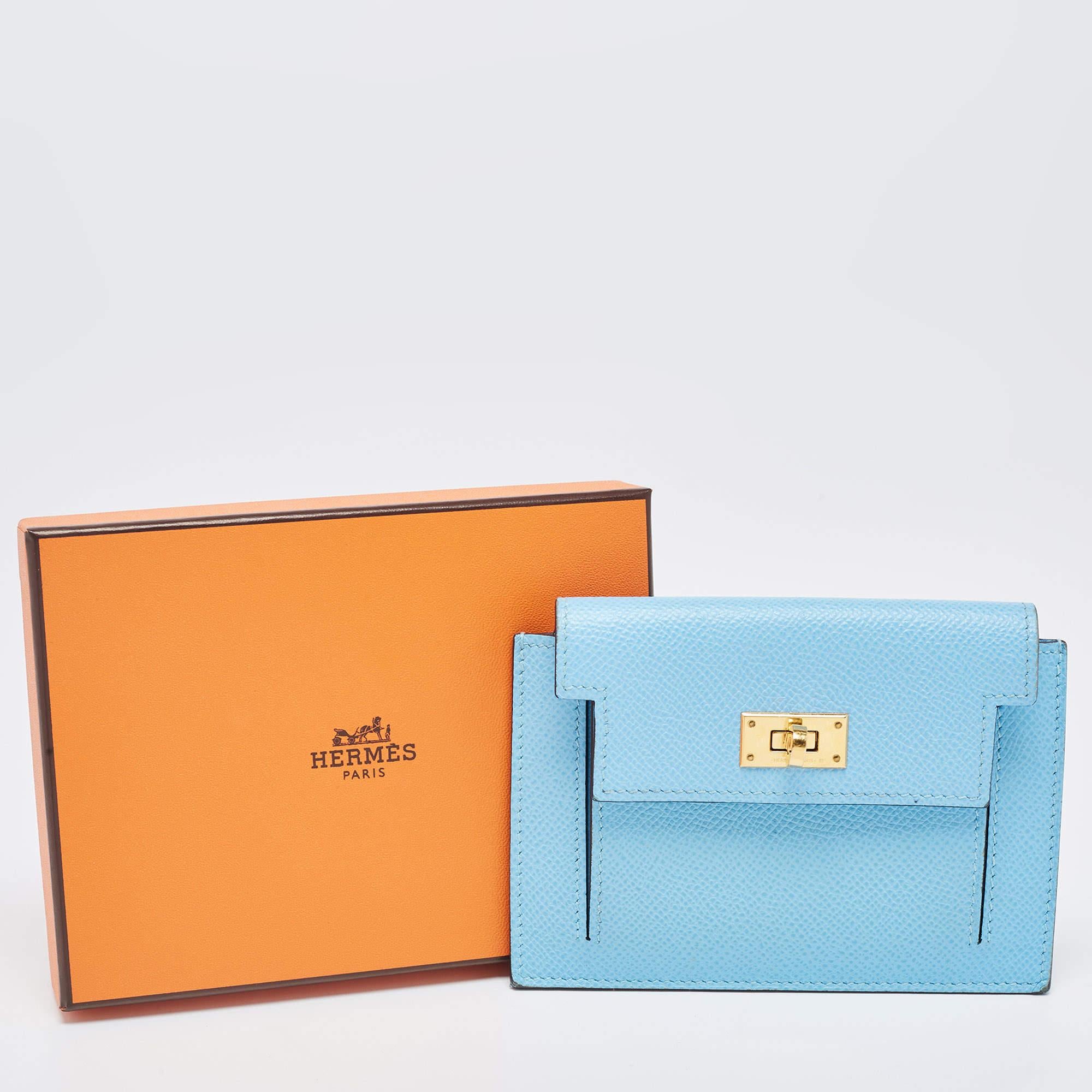 Hermes Celeste Epsom Leather Kelly Pocket Compact Wallet For Sale 4