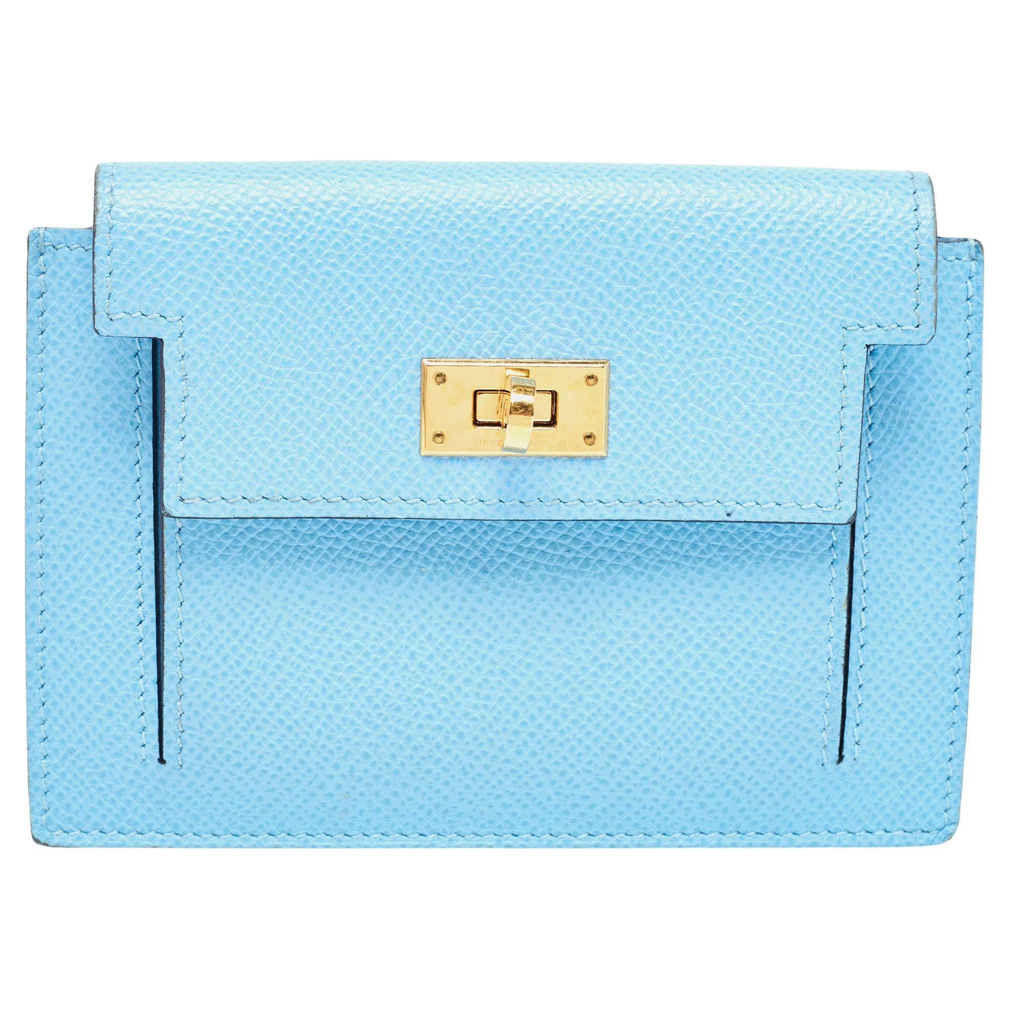 Hermes Celeste Epsom Leather Kelly Pocket Compact Wallet For Sale