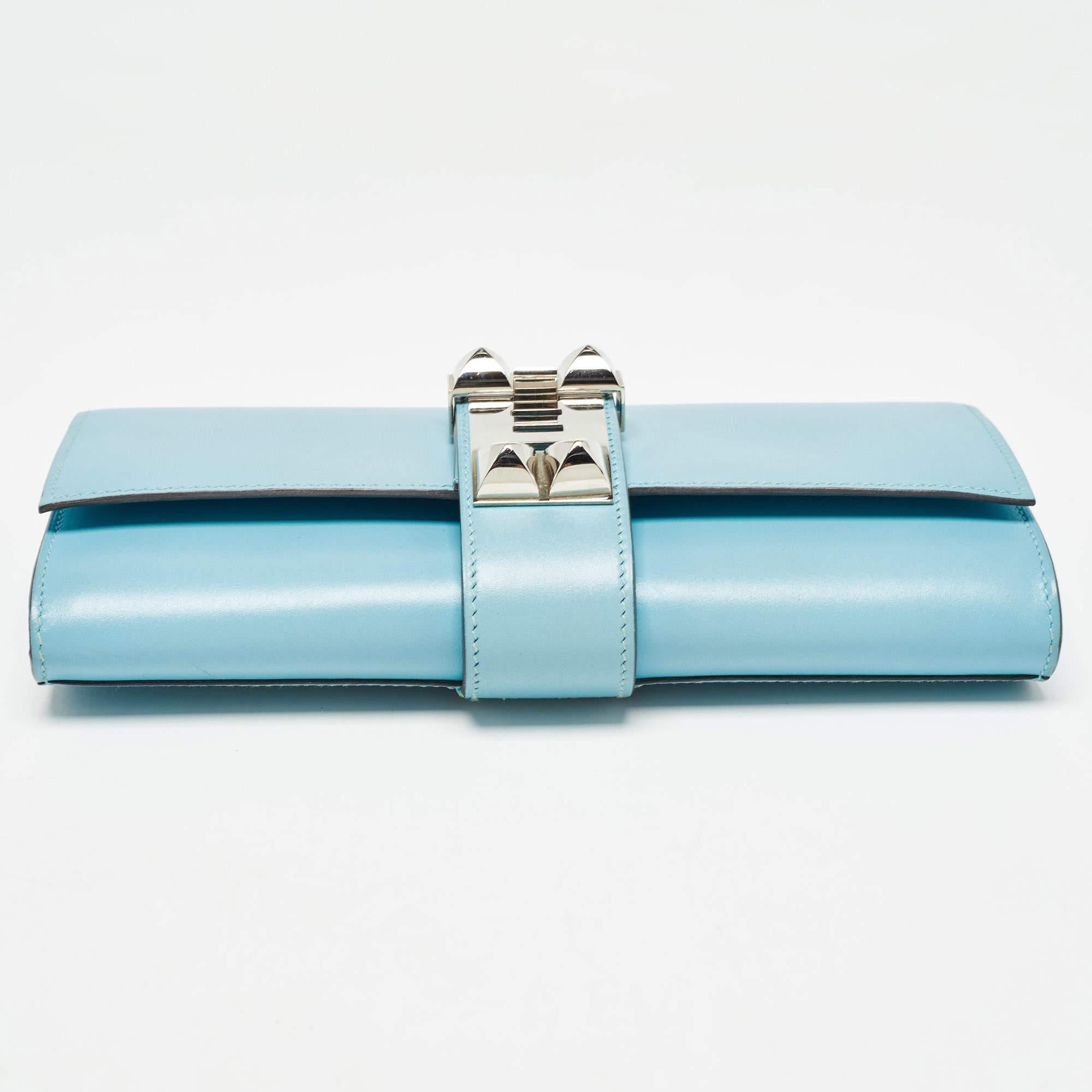 Hermes Celeste Tadelakt Leather Medor Clutch 4