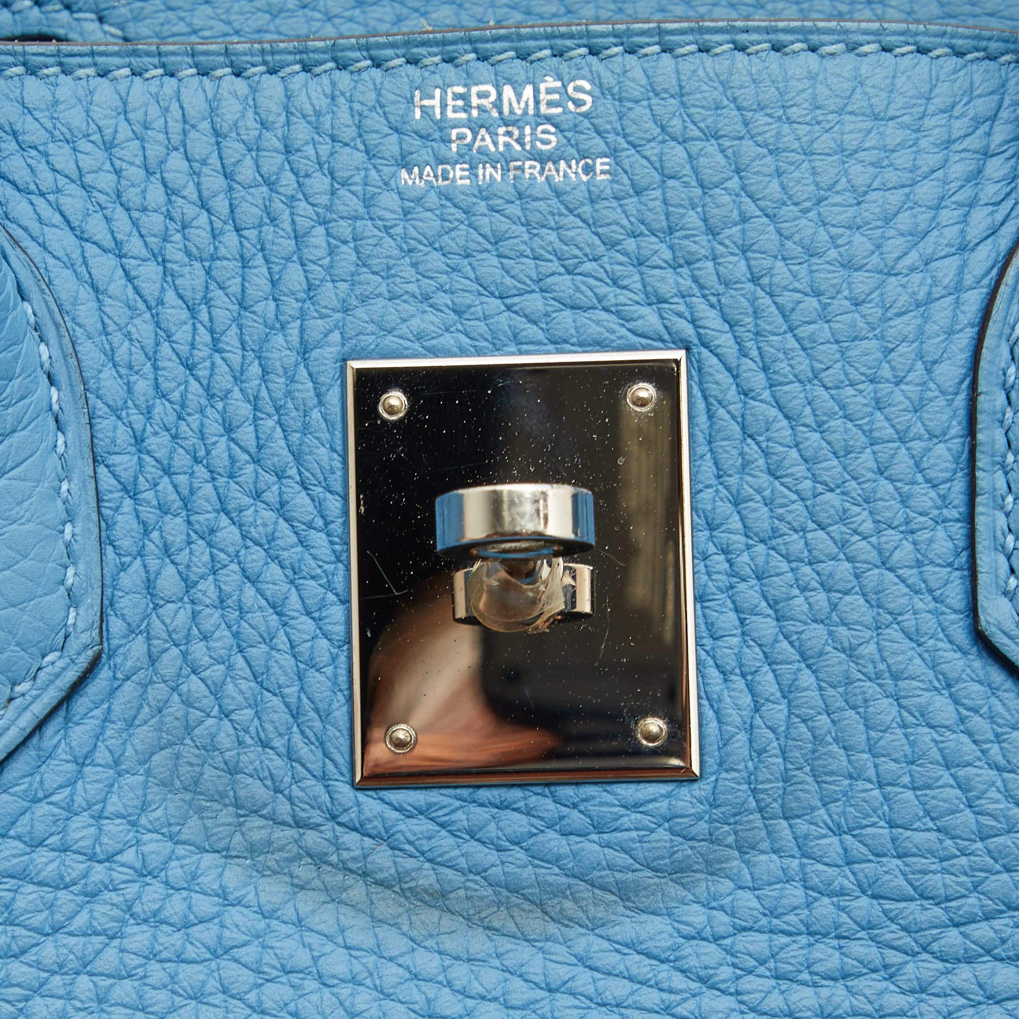 Hermes Celeste Taurillion Clemence Leather Gold Finish Birkin 30 Bag 5