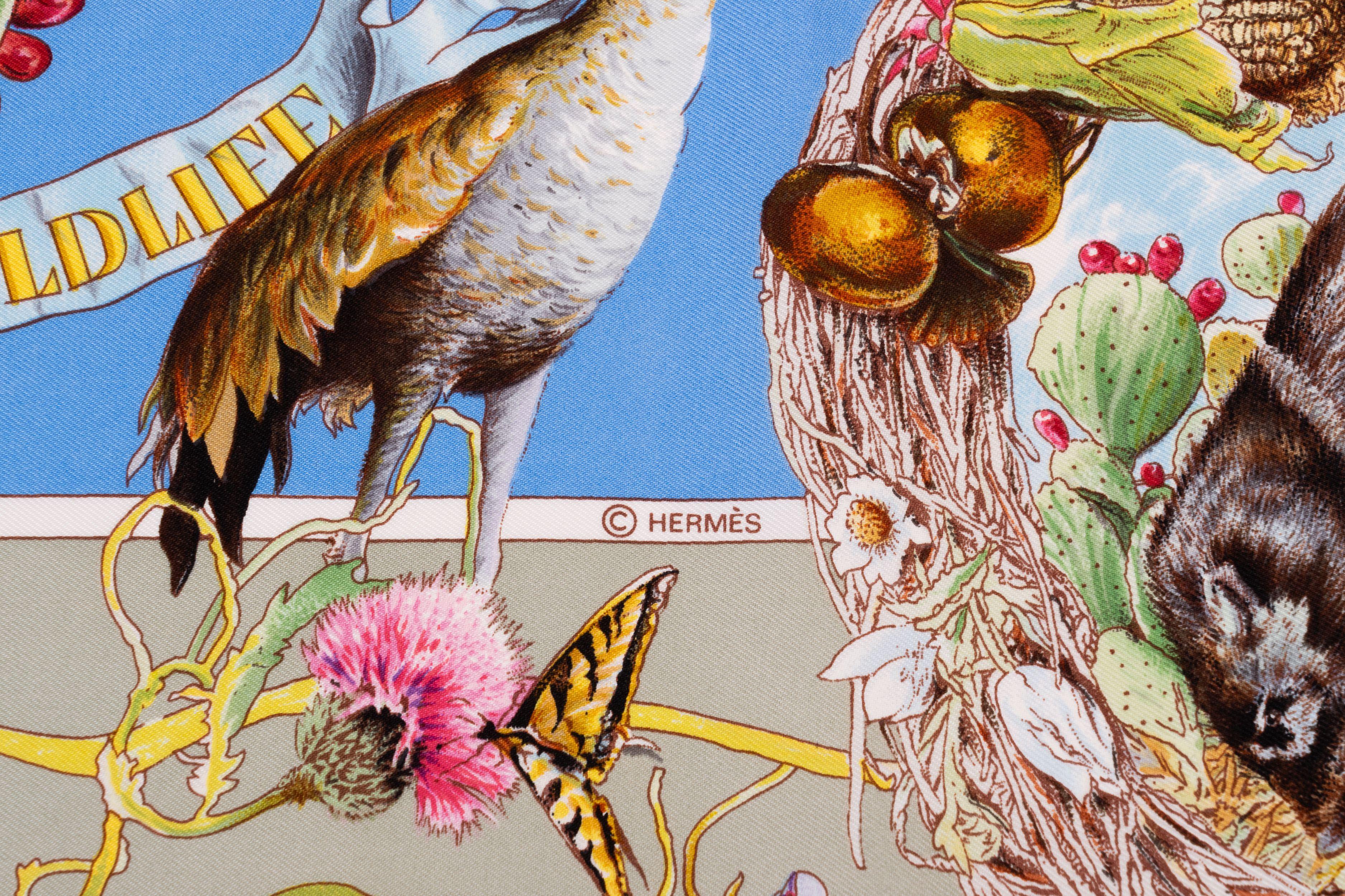 Hermès Celeste Texas Wildlife Silk Scarf Collectible Kermit Oliver In Excellent Condition In West Hollywood, CA