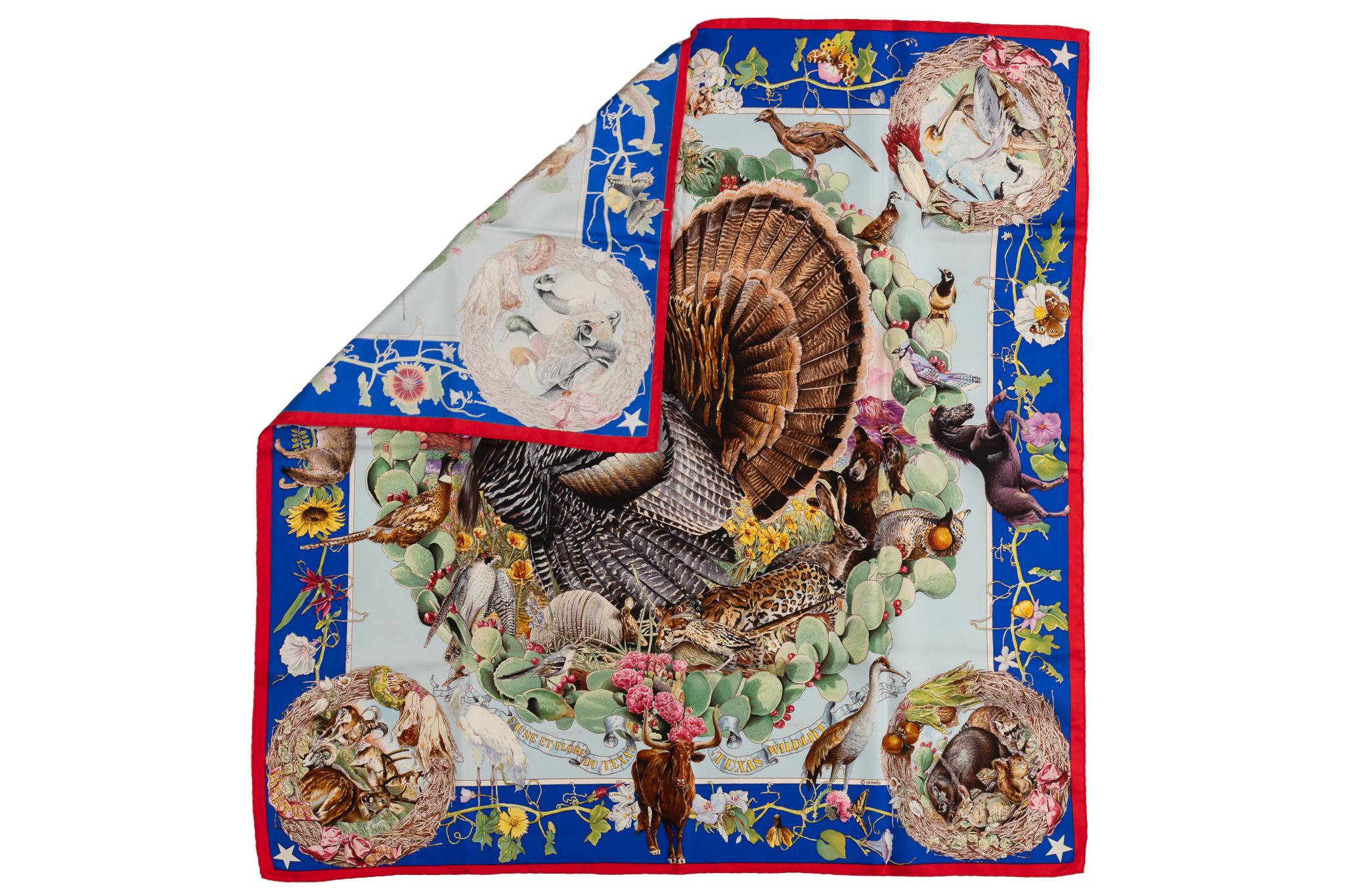 Hermès Celeste Pañuelo De Seda De Texas En Caja Marrón en venta