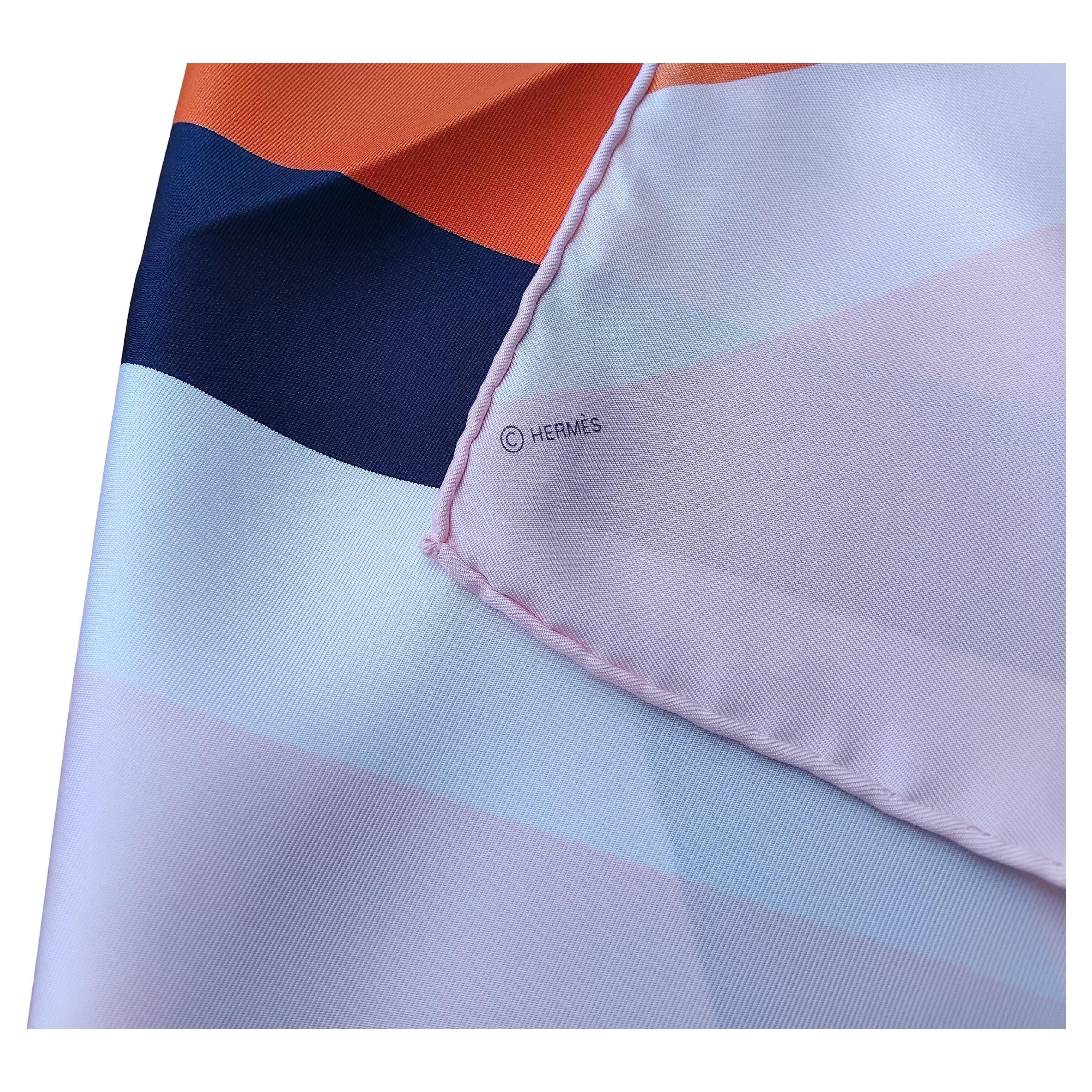 Women's Hermès Centered Rhyme Pink Orange Navy Silk Scarf Elaine Lustig Cohen 35' For Sale