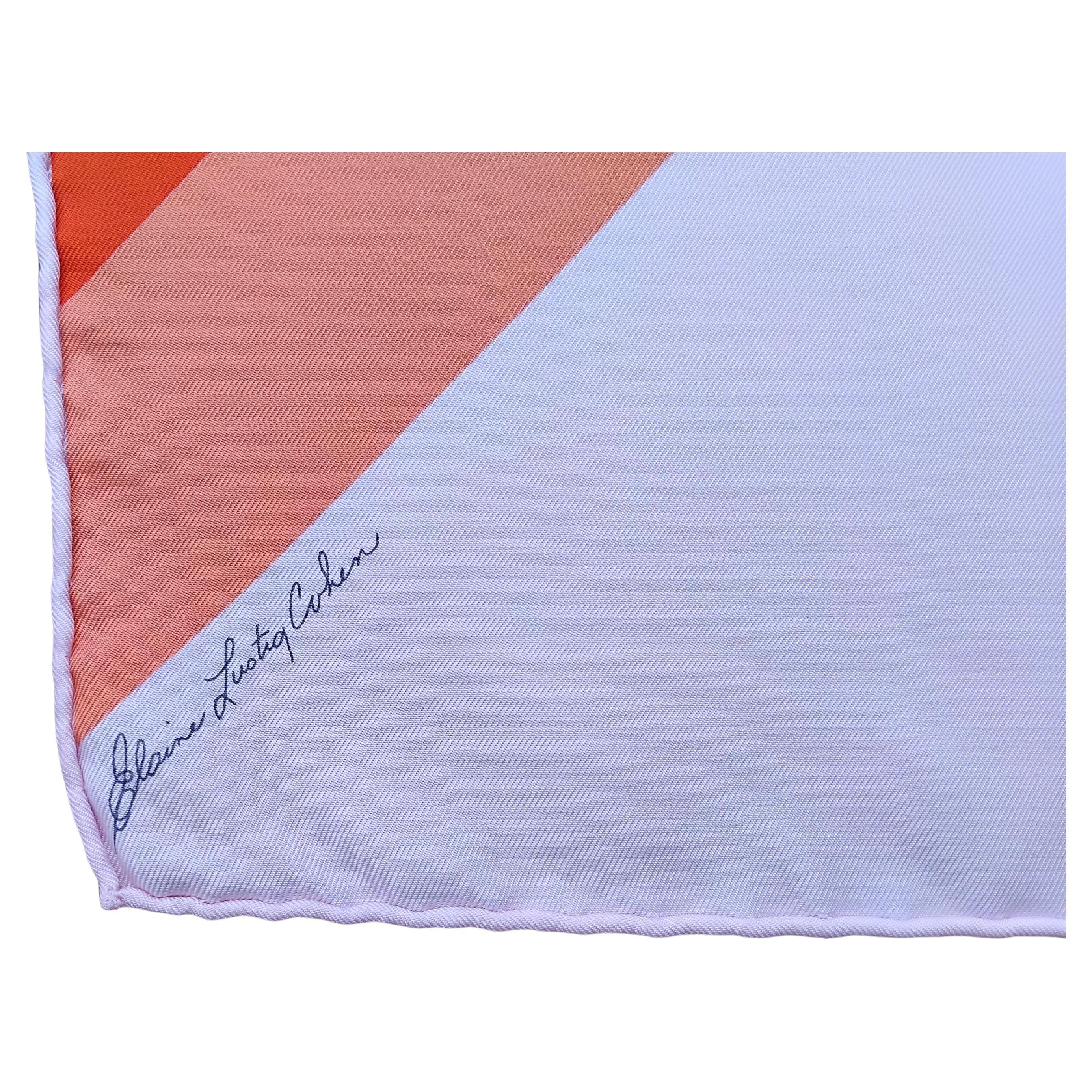 Hermès Centered Rhyme Pink Orange Navy Silk Scarf Elaine Lustig Cohen 35' For Sale 1