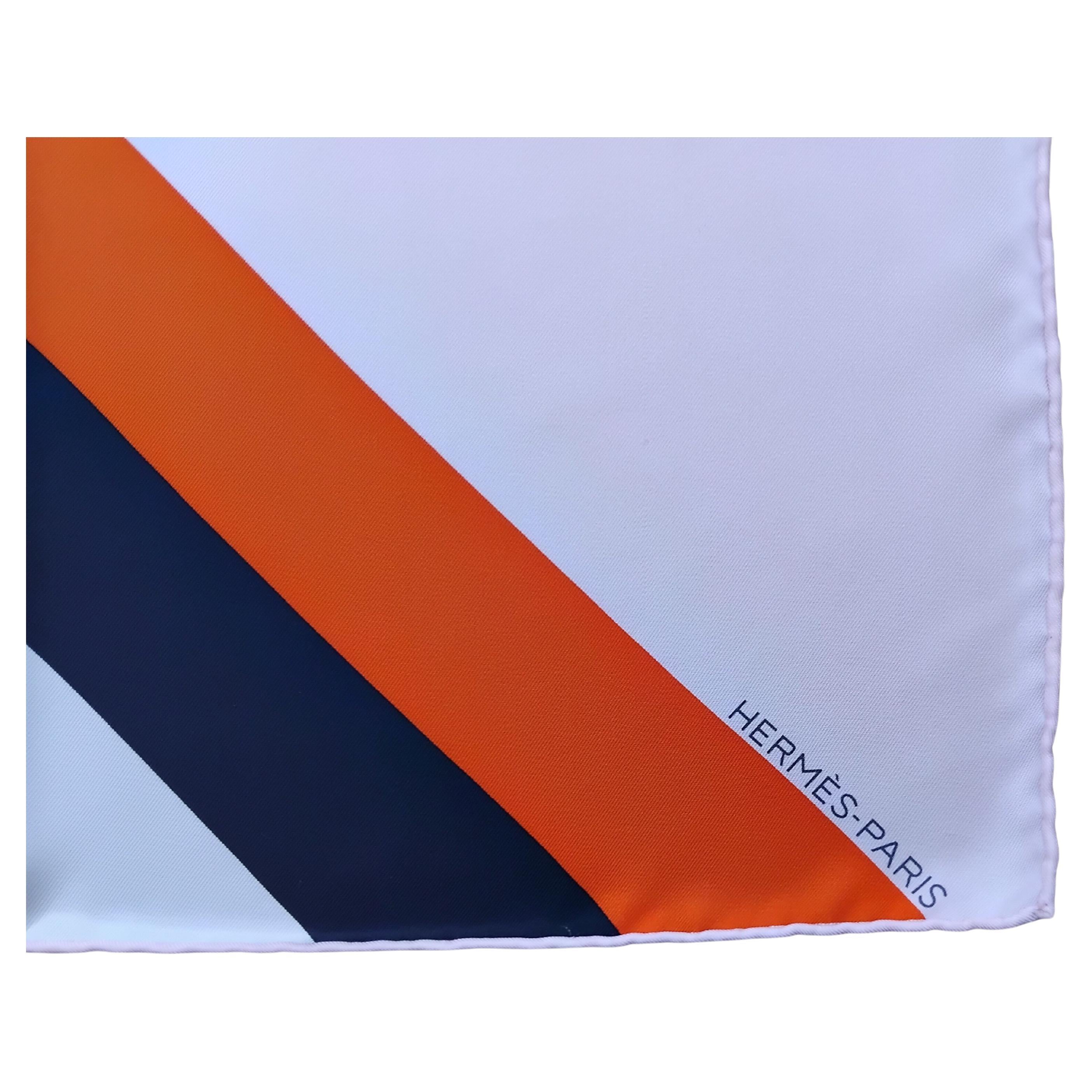 Hermès Centered Rhyme Pink Orange Navy Silk Scarf Elaine Lustig Cohen 35' For Sale 2