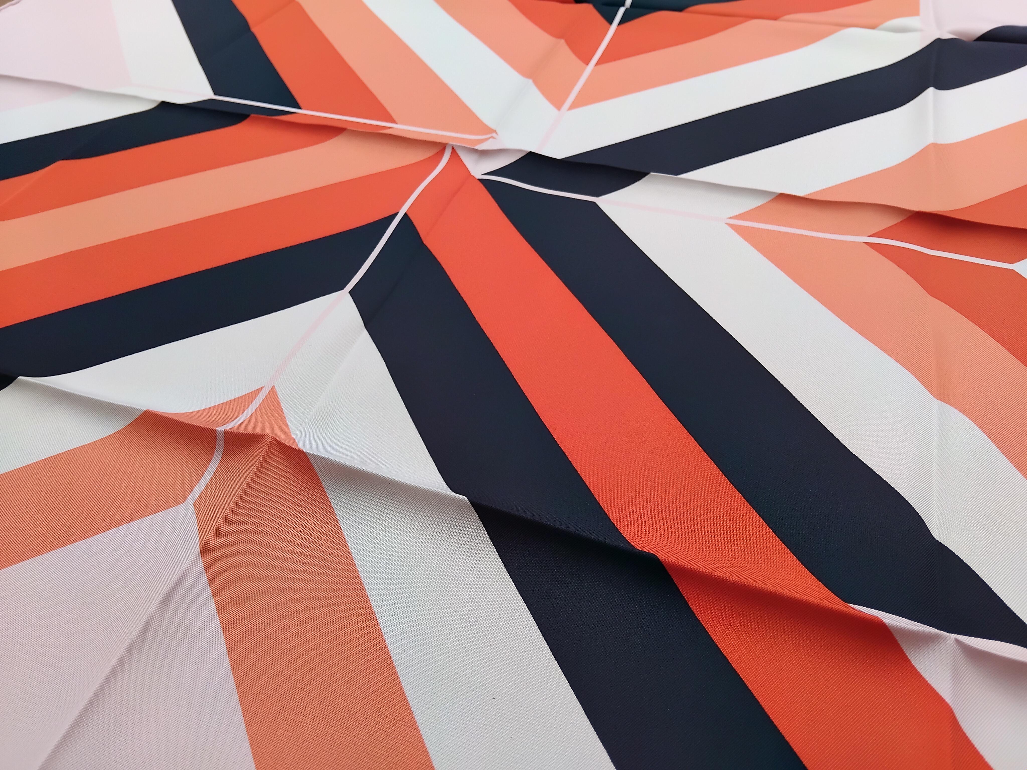 Hermès Centered Rhyme Pink Orange Navy Silk Scarf Elaine Lustig Cohen 35' For Sale 3