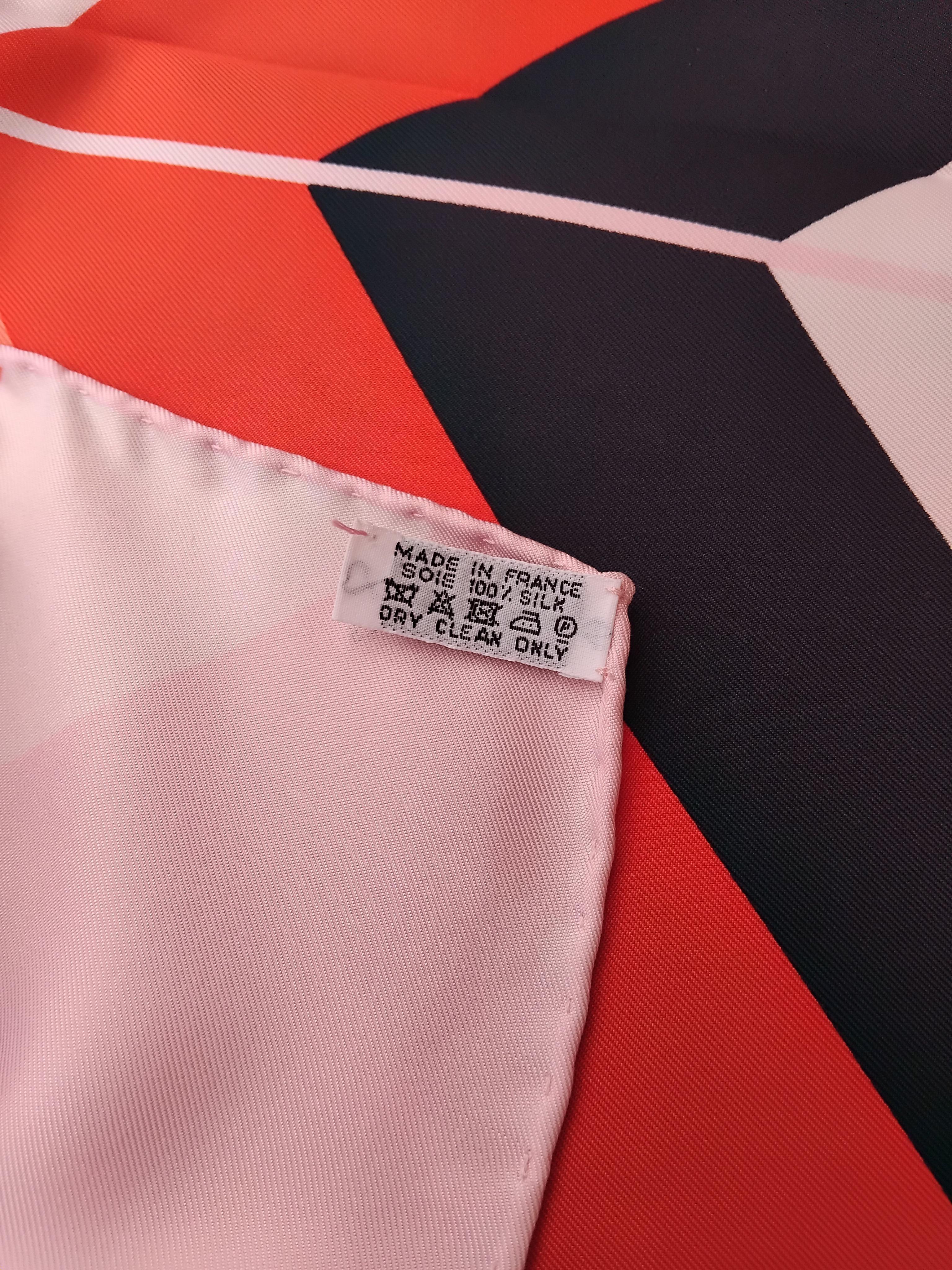 Hermès Centered Rhyme Pink Orange Navy Silk Scarf Elaine Lustig Cohen 35' For Sale 4
