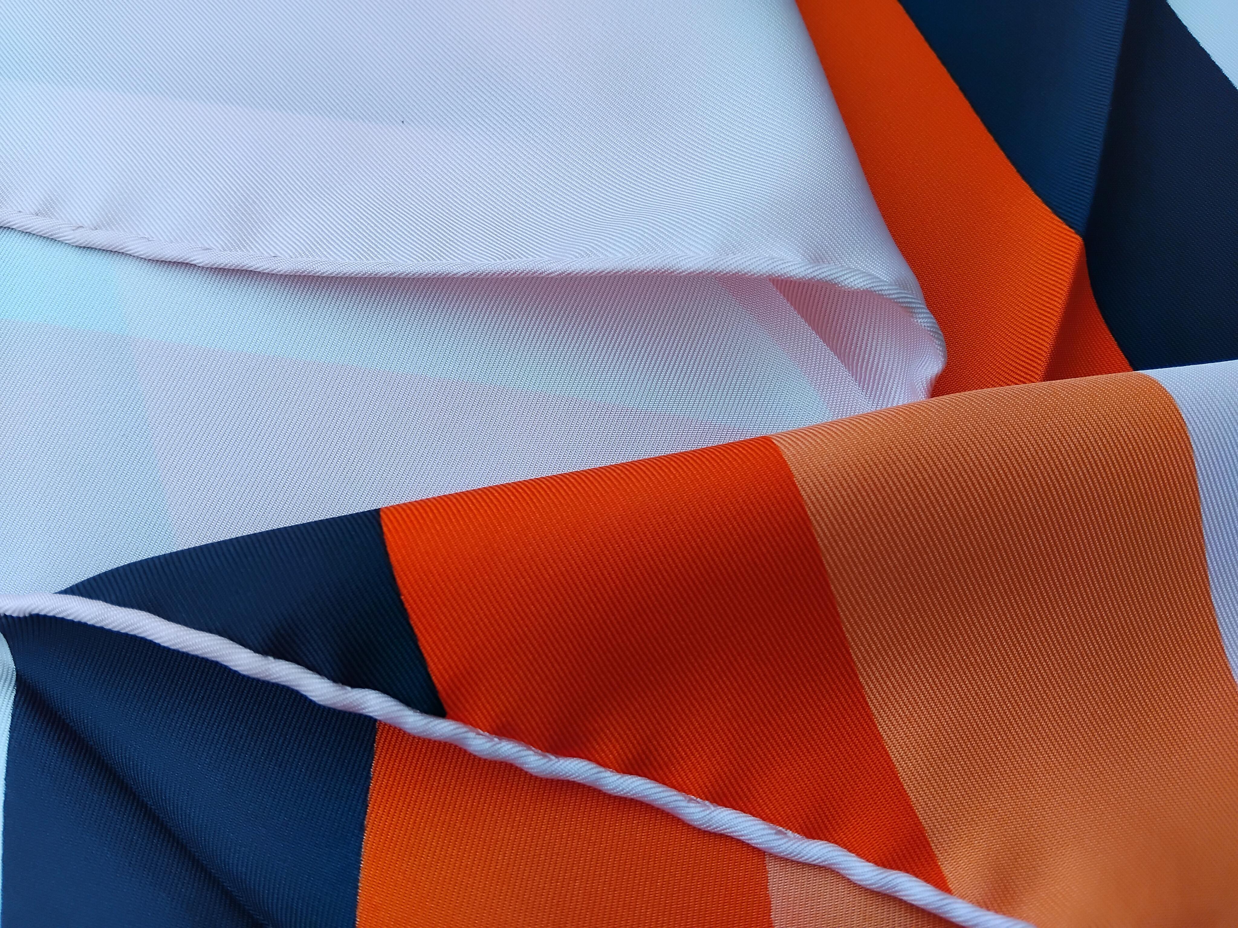 Hermès Centered Rhyme Pink Orange Navy Silk Scarf Elaine Lustig Cohen 35' For Sale 5