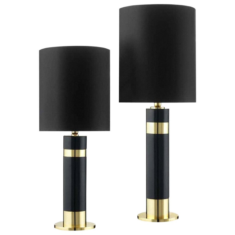 Hermes Ceramic Lamp Black Glazed And, Table Lamps Gold And Black