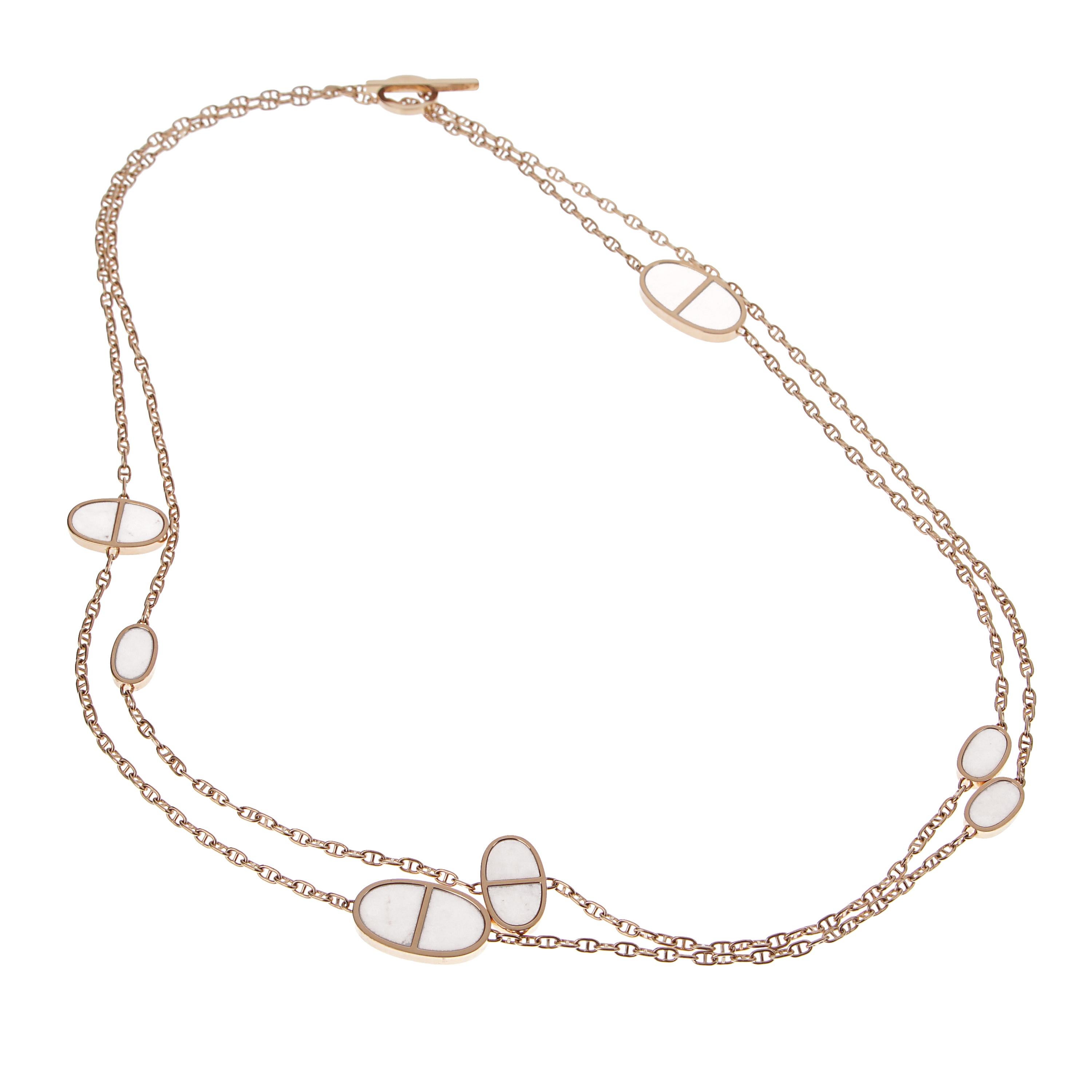 Hermes - Collier Sautoir Chaine d'Ancre en céramique et or rose Bon état - En vente à Feasterville, PA