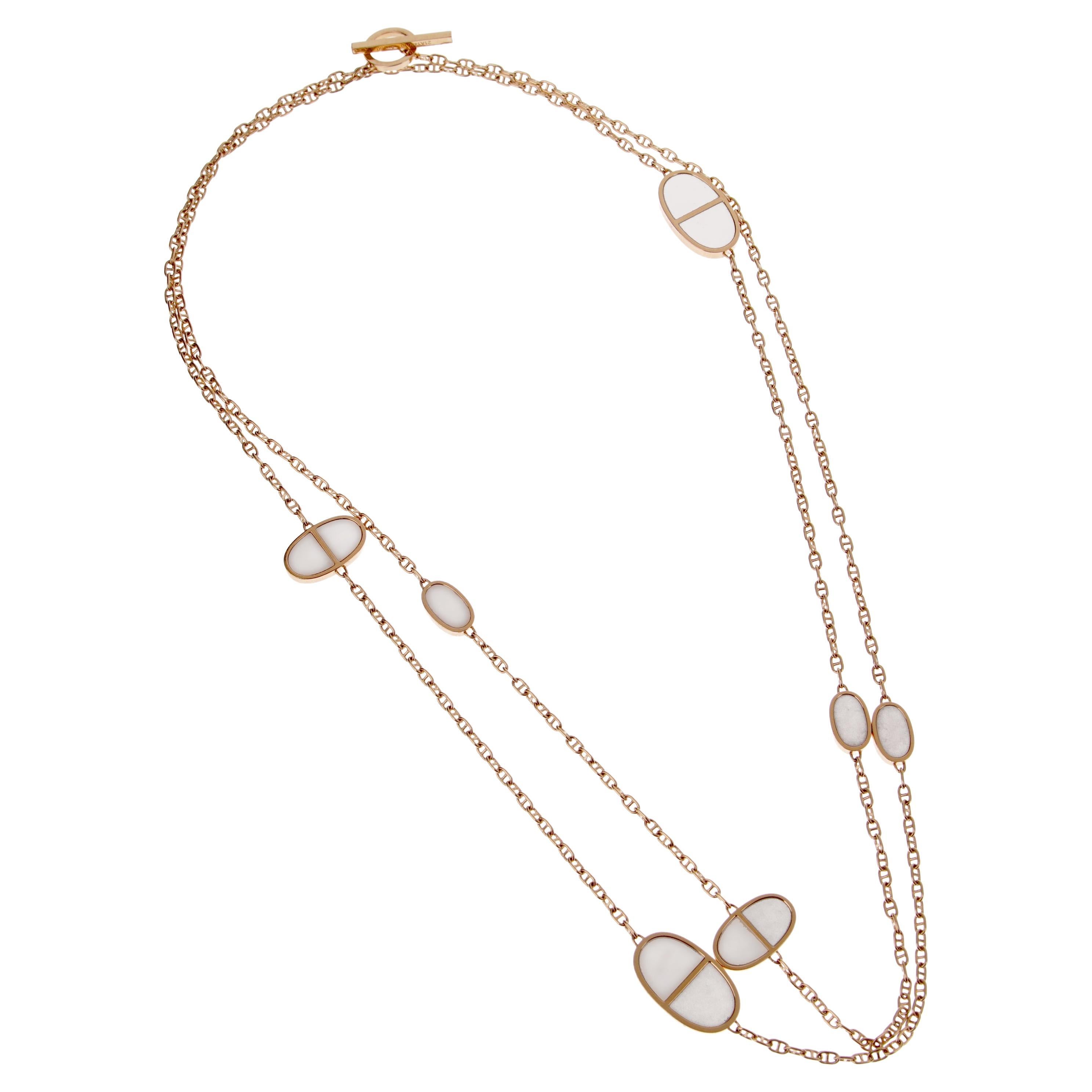 Hermes Ceramic Rose Gold Chaine d'Ancre Sautoir Necklace