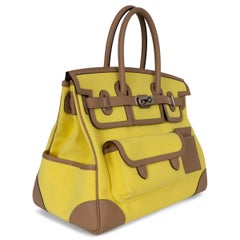 HERMES Chai & Citron Swift & Toile Goeland BIRKIN 35 CARGO Bag Phw
