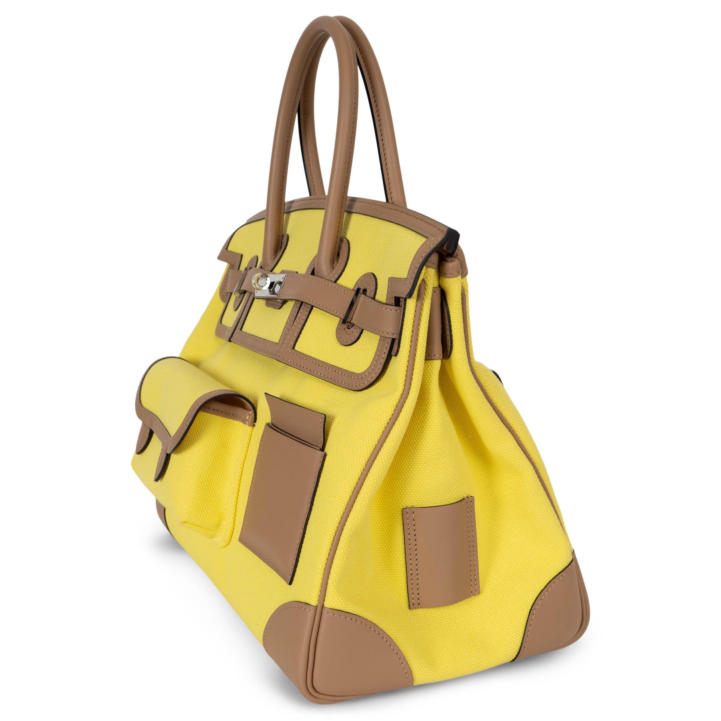 HERMES Chai & Citron Swift & Toile Goeland BIRKIN 35 CARGO Bag Phw In Excellent Condition In Zürich, CH